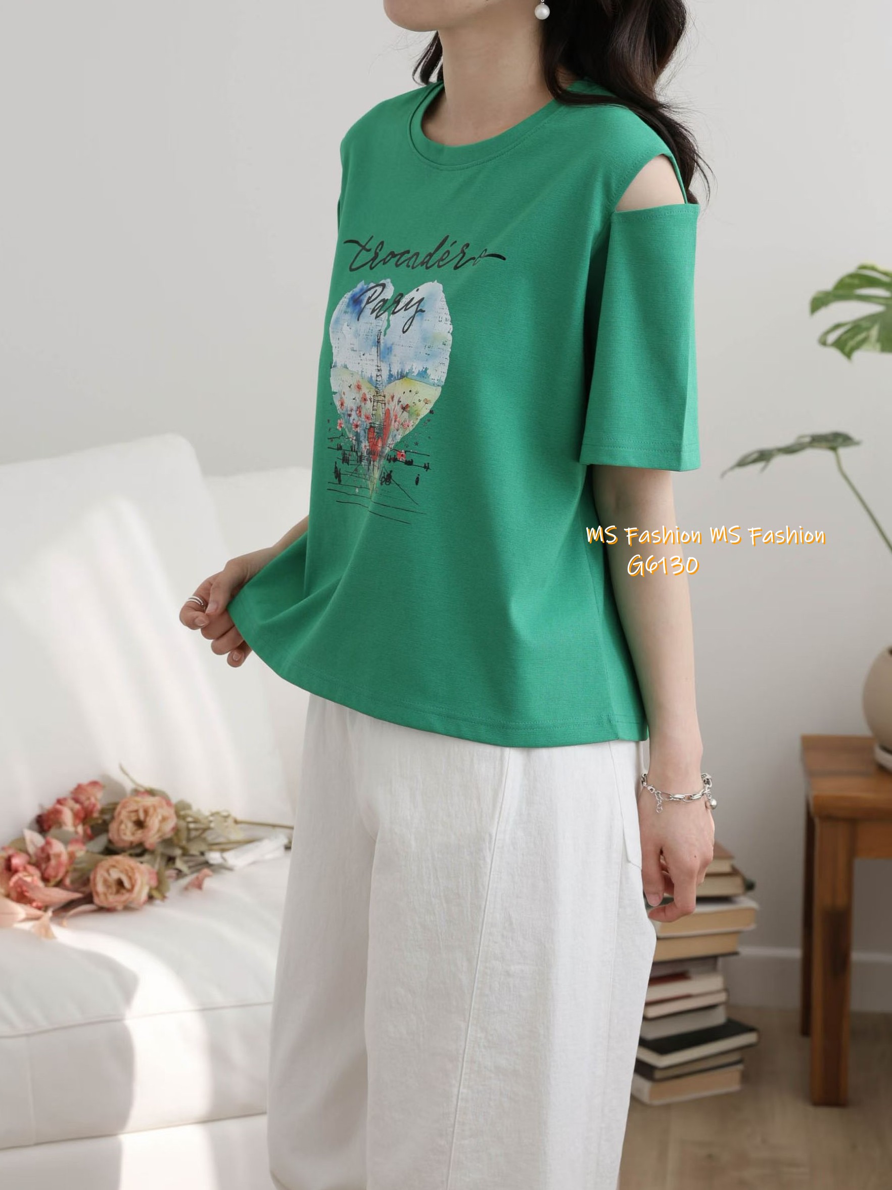 G6130 韓國🇰🇷靚色靚print露肩top