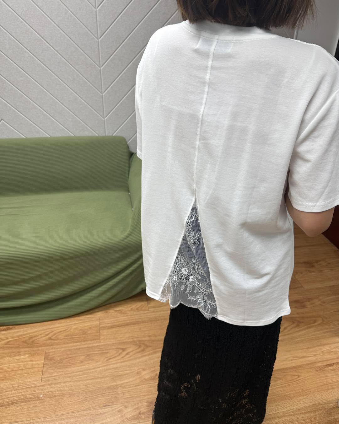 薄紗Lace拼接短袖tee