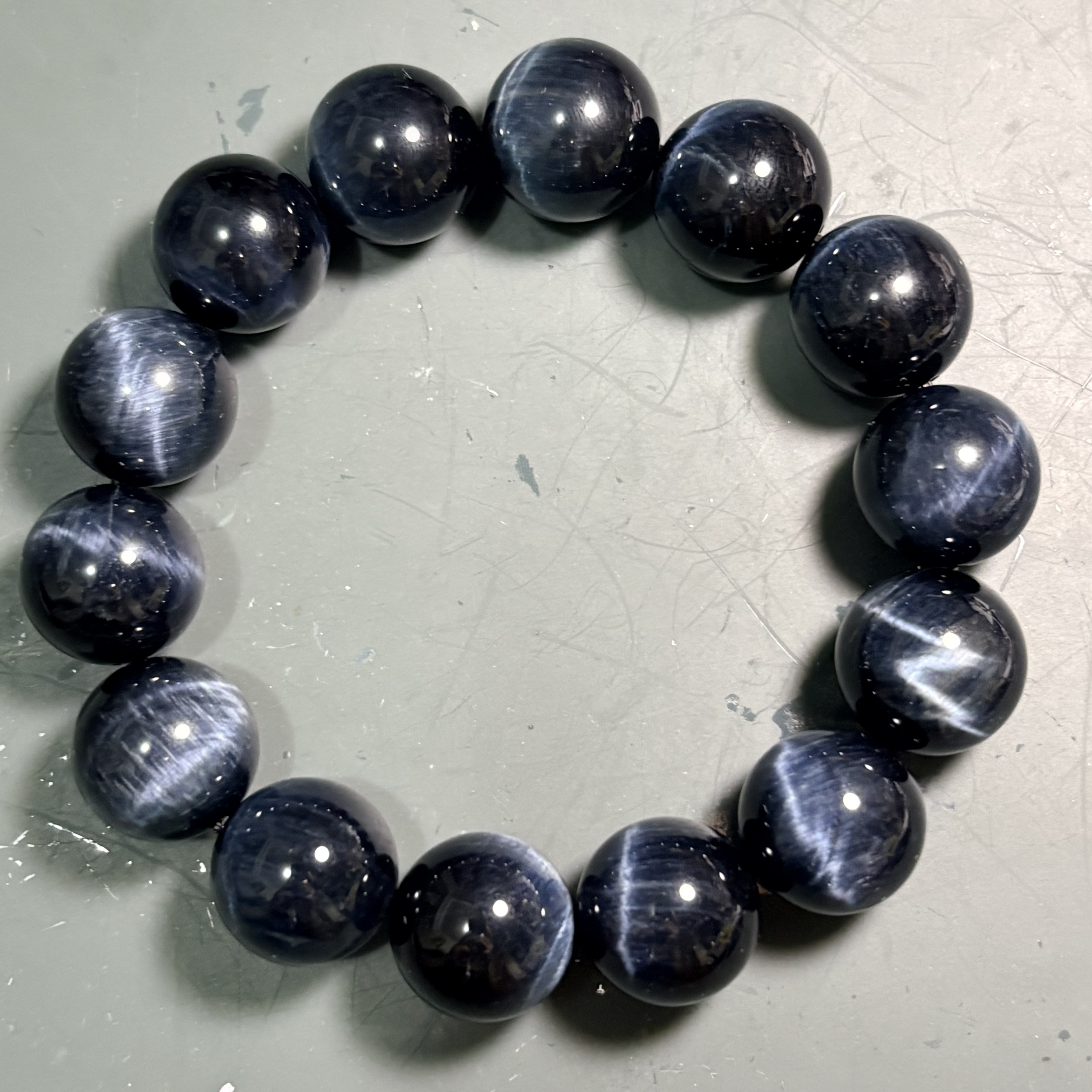 藍虎眼石手串 No.2196 規格：16.5mm珠18cm 手圈