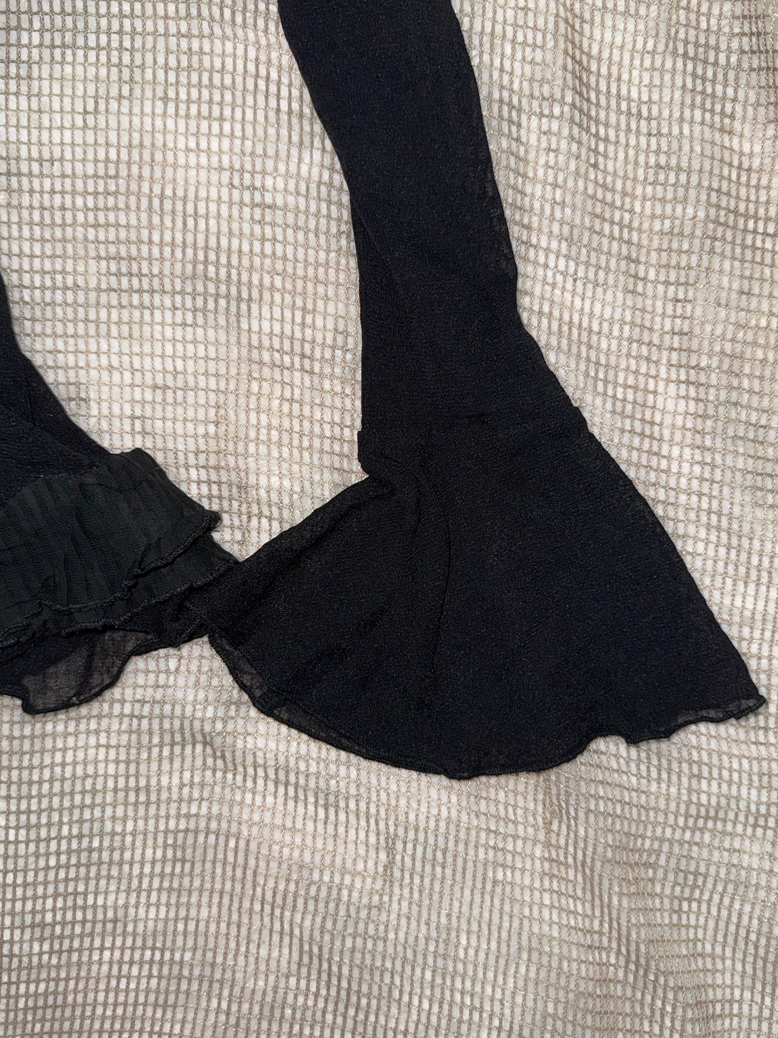 Sheer Mesh Lace-Up Ruffle Blouse