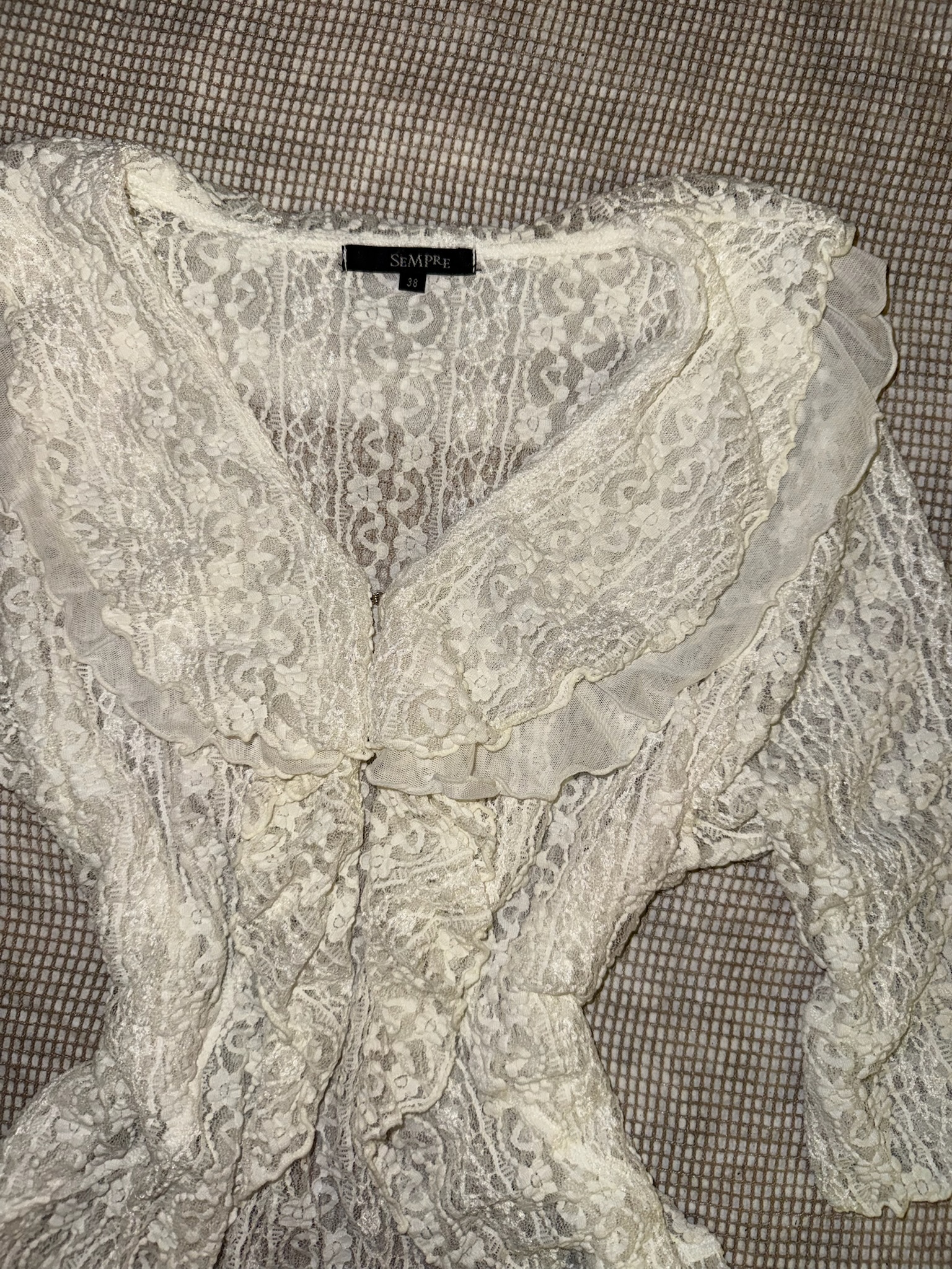 Scalloped Trim Sheer Lace Cardigan with Ruffled Collar