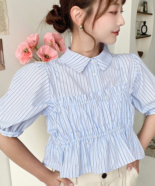 荷葉邊抹胸短袖襯衫上衣【JT036】