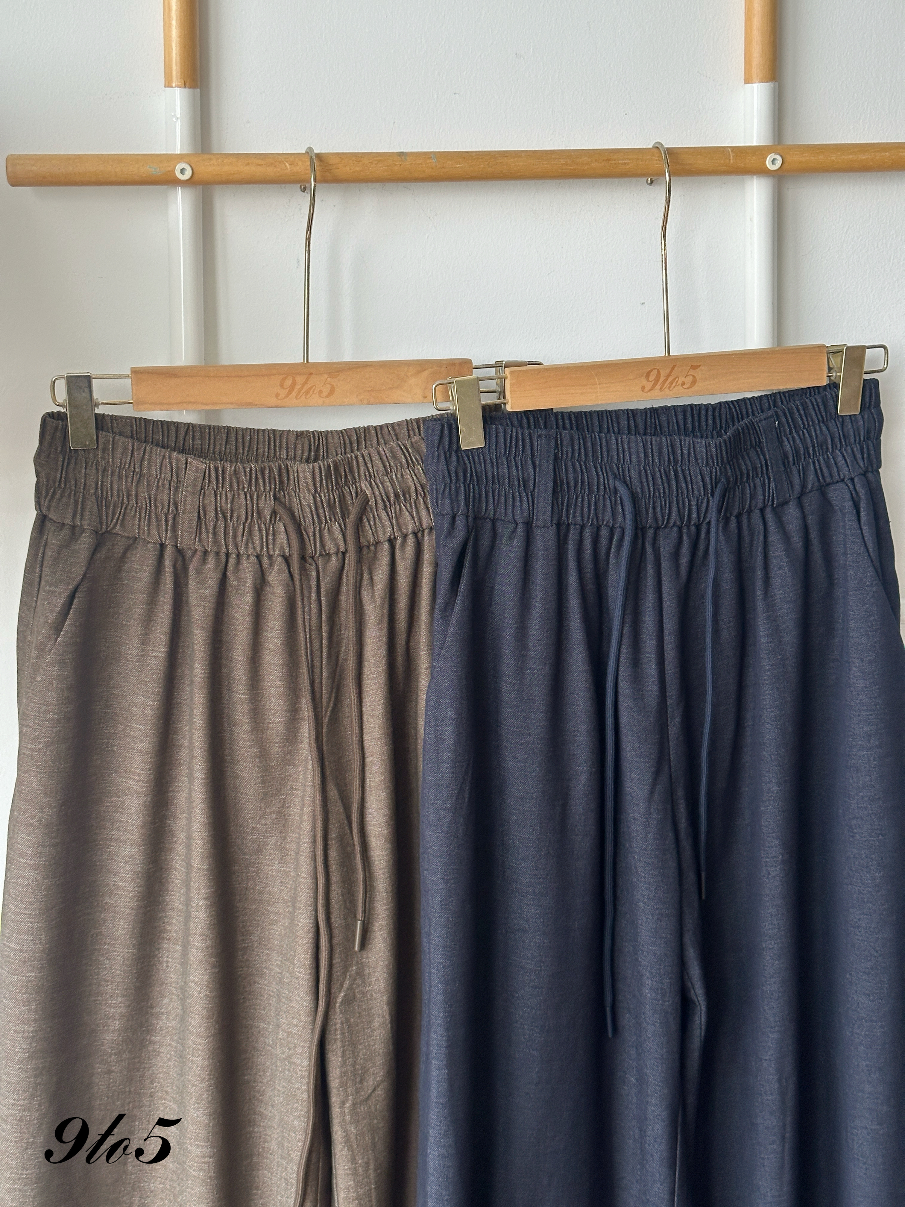 S1935 Drawstring Wide Leg Pants - Blue & Brown