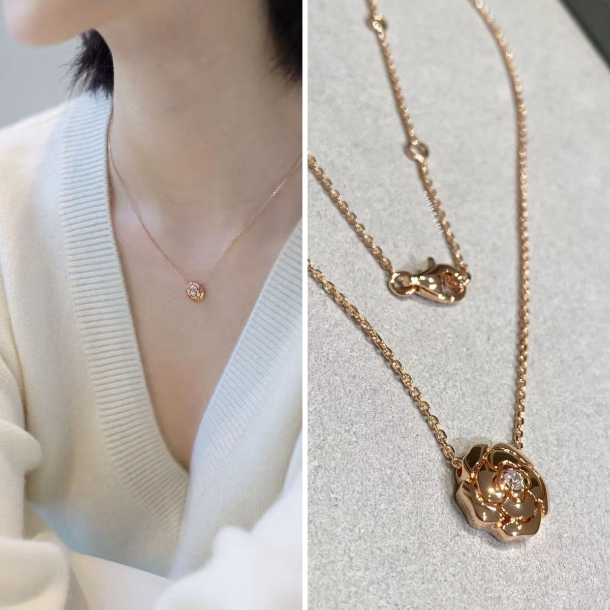 【頂級】CHANEL EXTRAIT DE CAMELIA NECKLACE 山茶花鑲鑽頸鏈 連禮盒