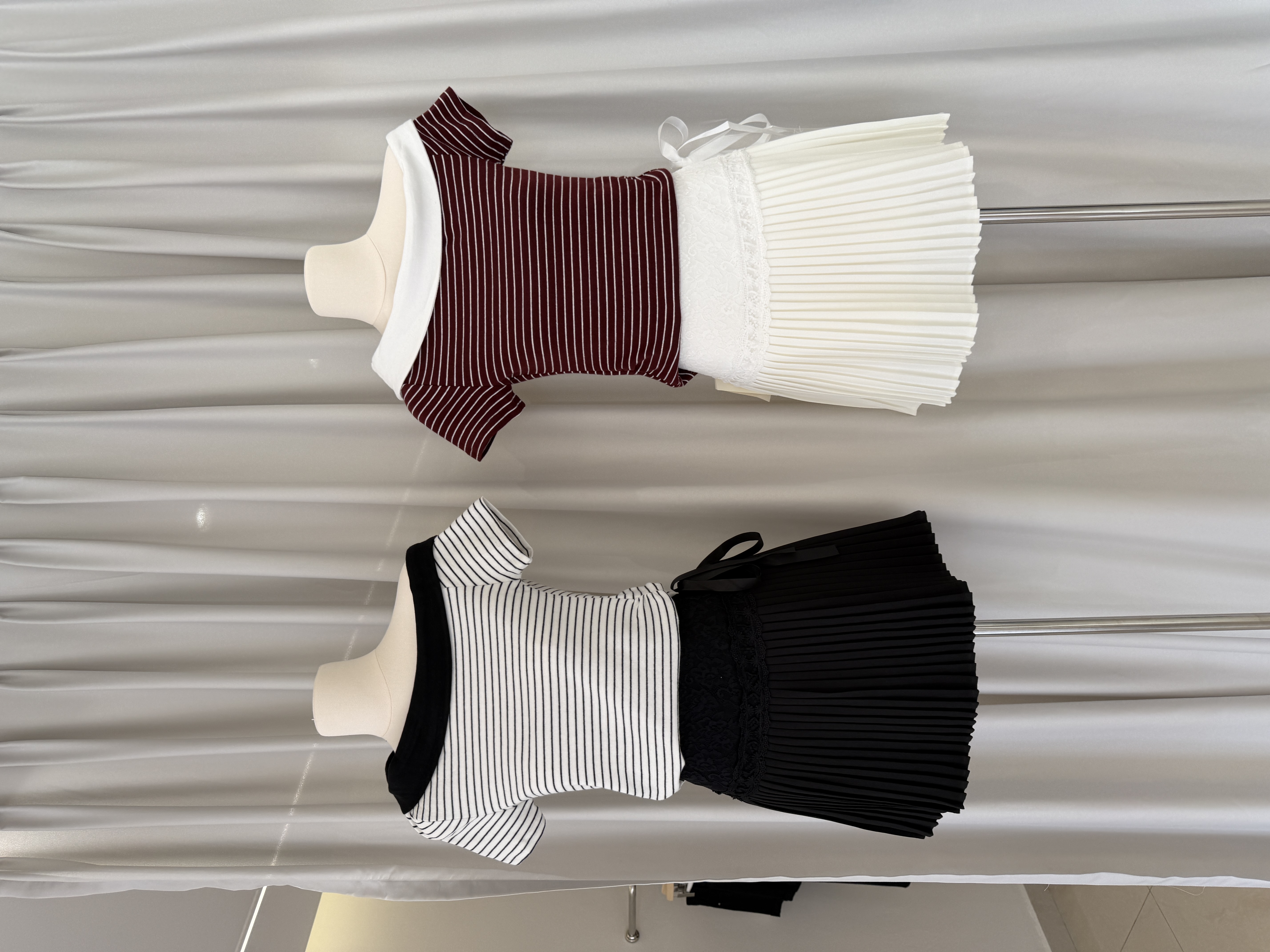 6638 甜美蕾丝拼接百褶裙