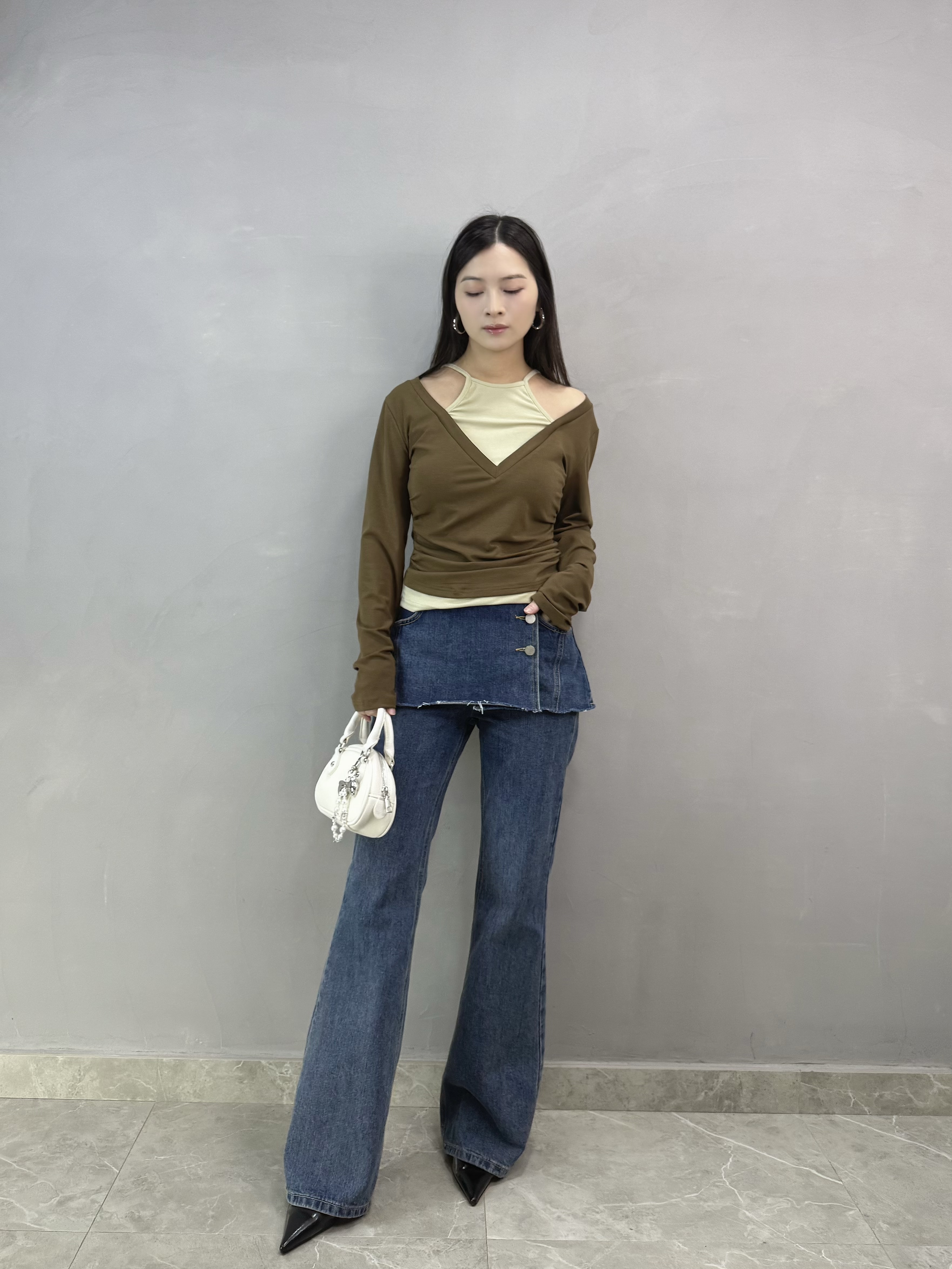 B04 拼色假兩件鎖骨Tee