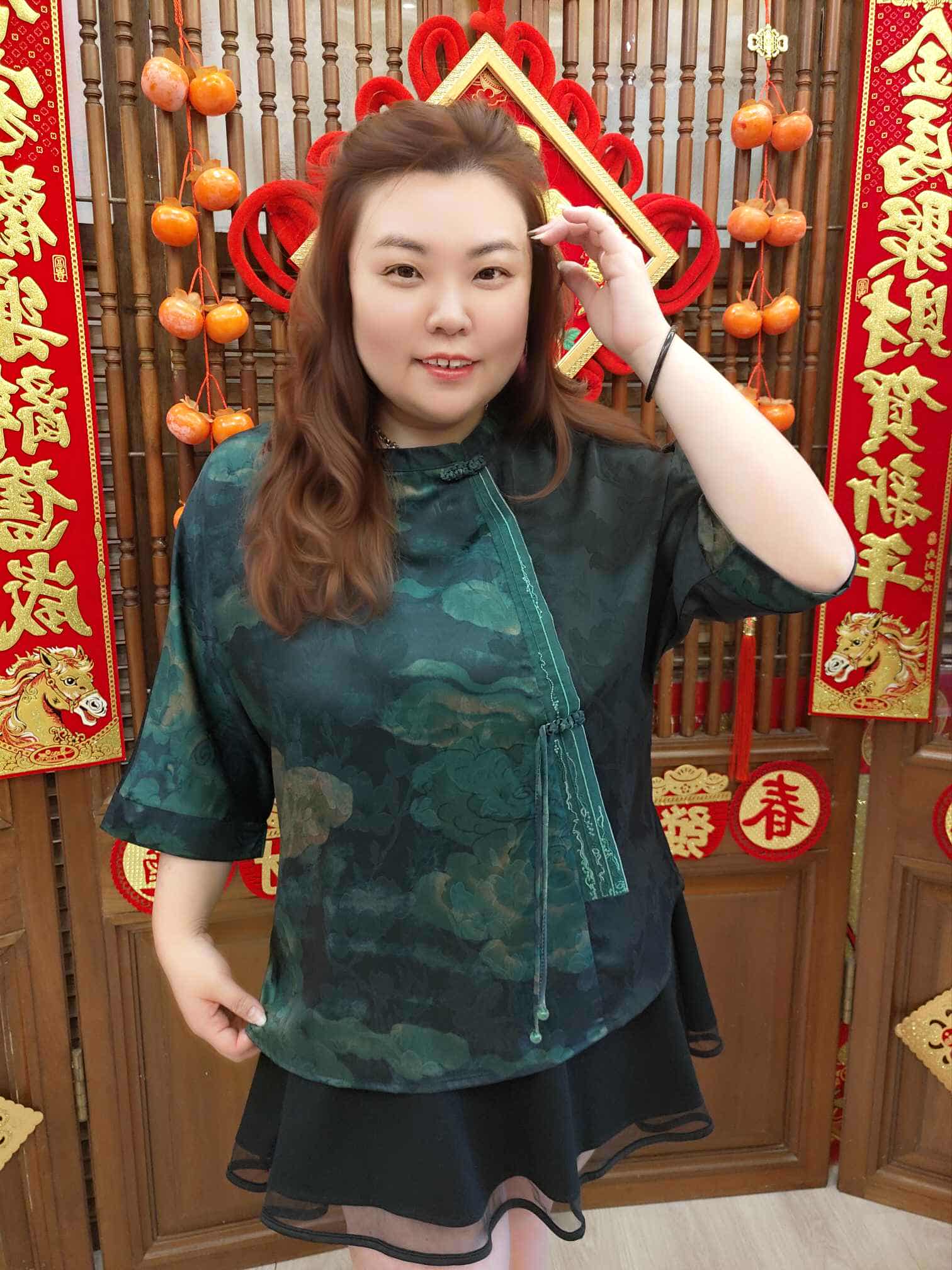 NFD01 DDD13 青色拼色中国风盘扣上衣(胸围 130CM)