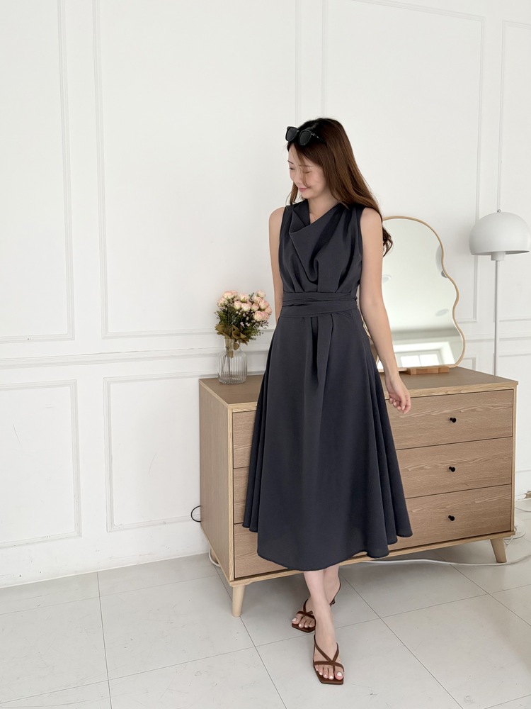Athena Drape Dress (Charcoal)