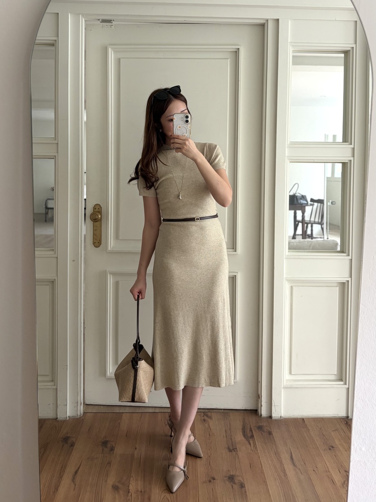 Timeless Belted Knit Dress (Oatmeal)