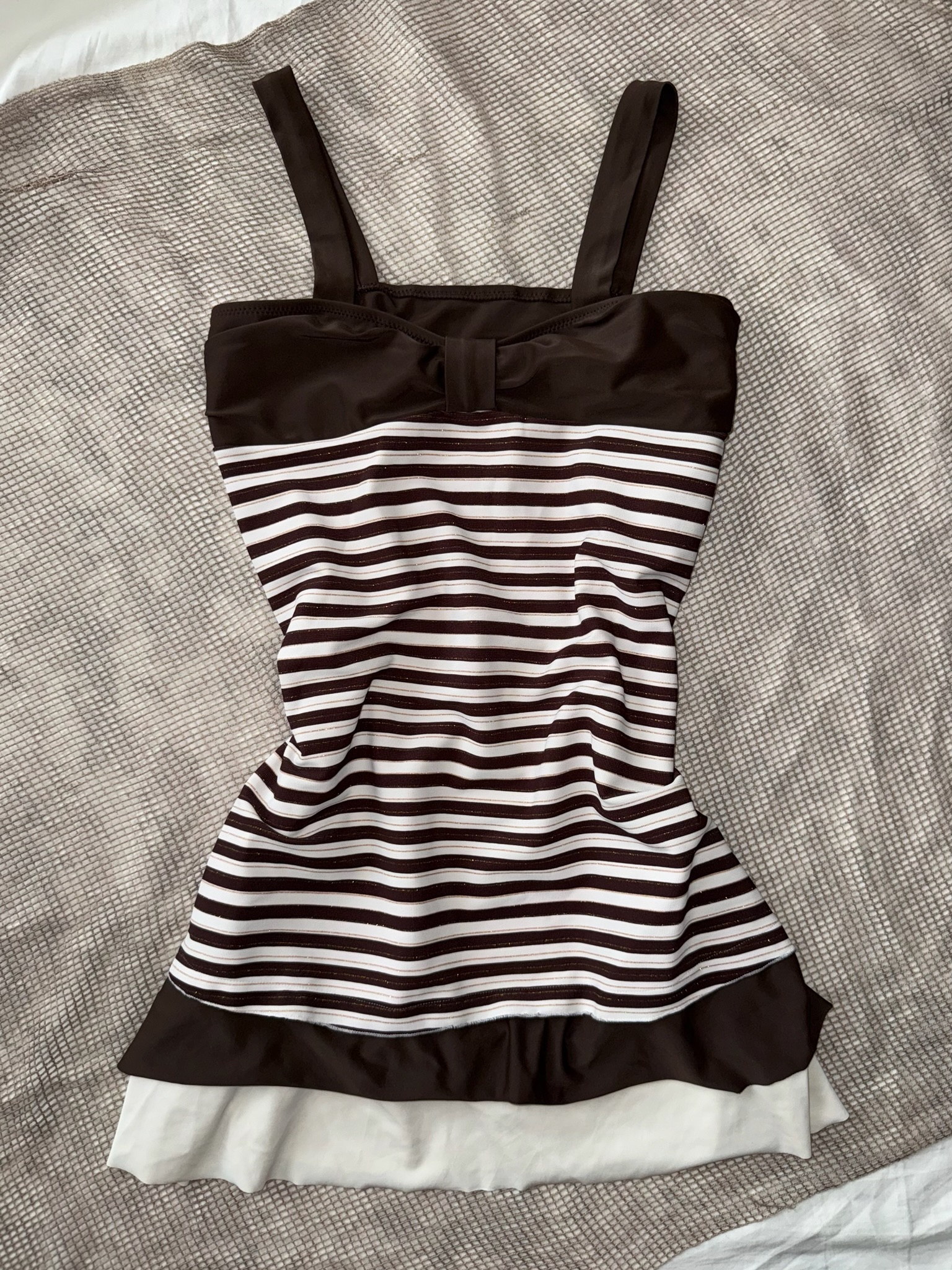 Kawaii Girly Striped One-Piece with Bow Detail