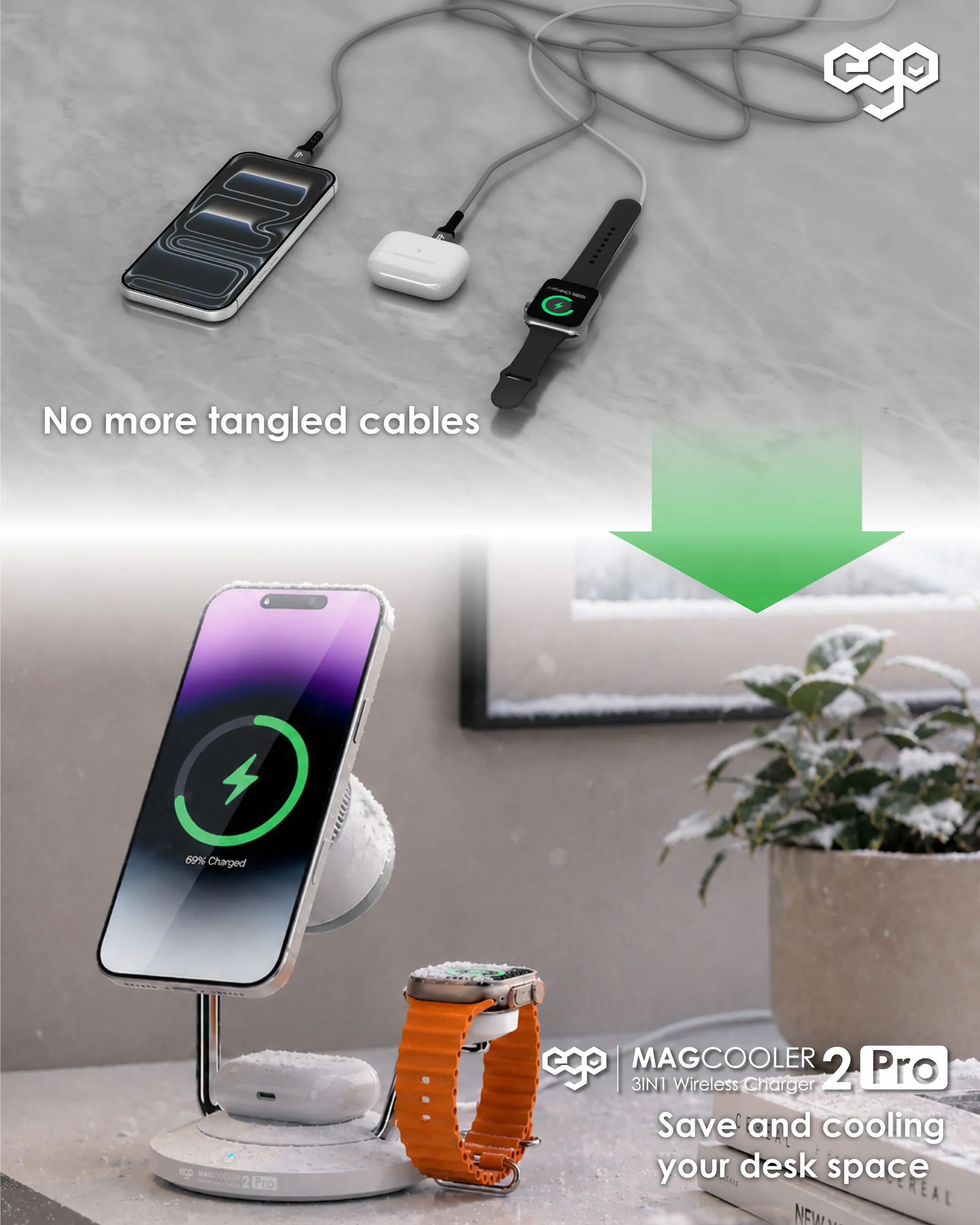 香港行貨 EGO MagCooler 2Pro 3in1 冰極 Qi2.2 無線充電座 T16