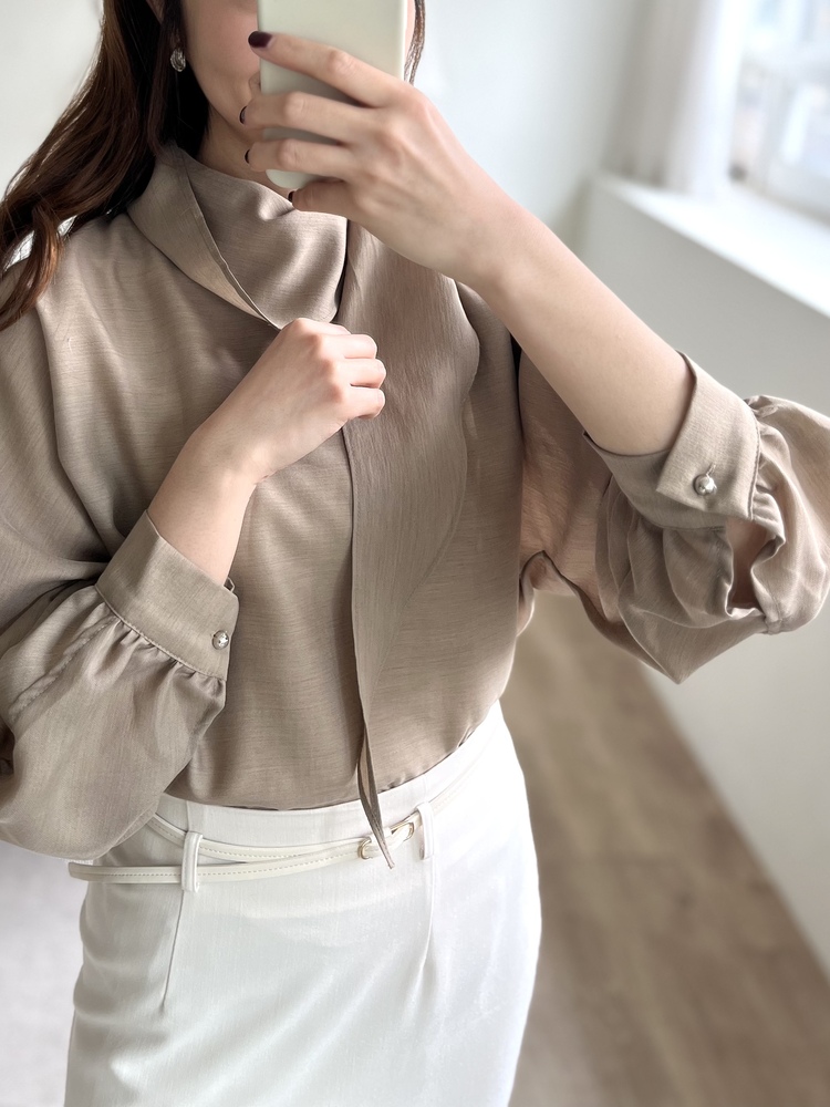 Scarf-Tie Elegance Blouse (Brown)