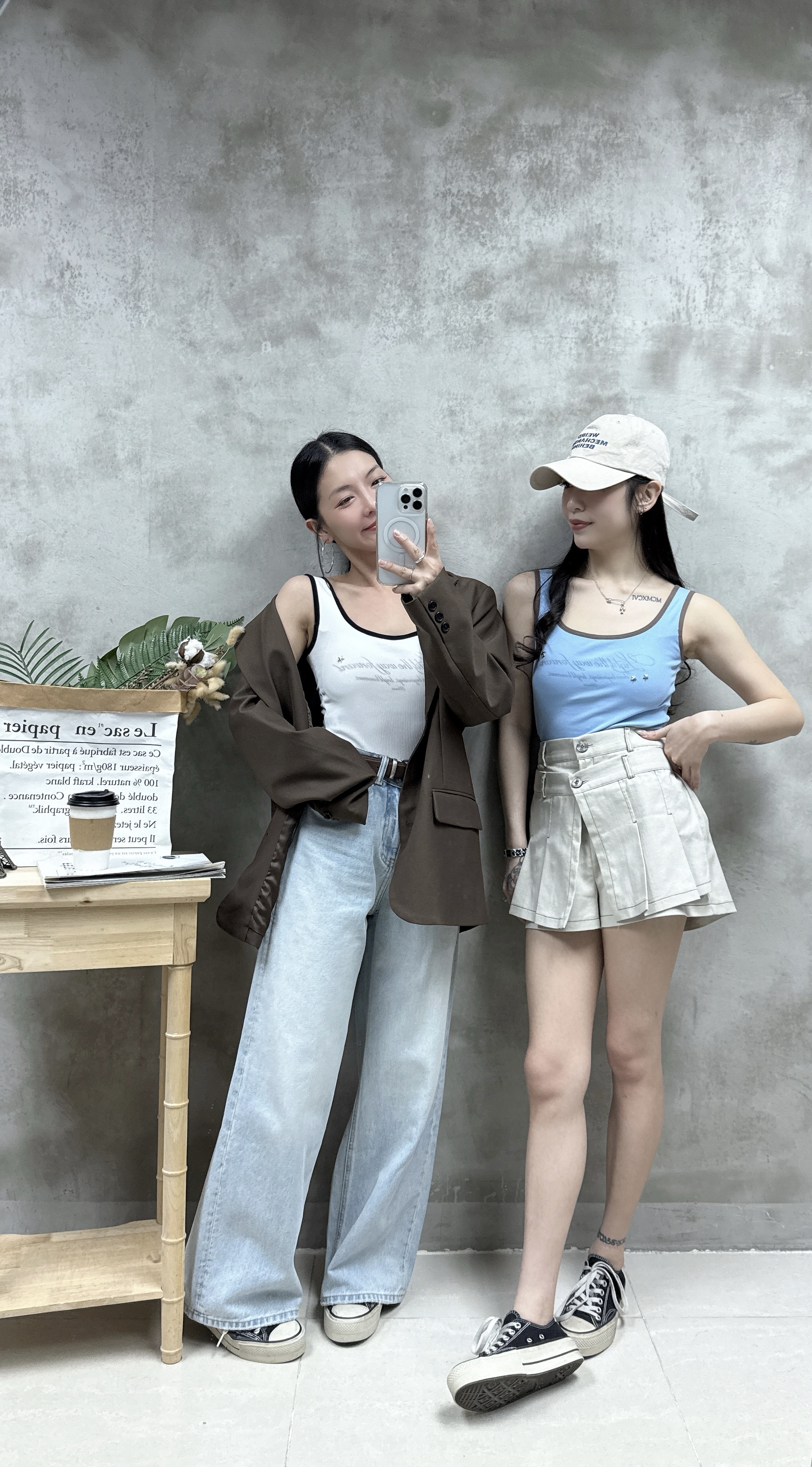 E16 拼色方領釘釘Bra top