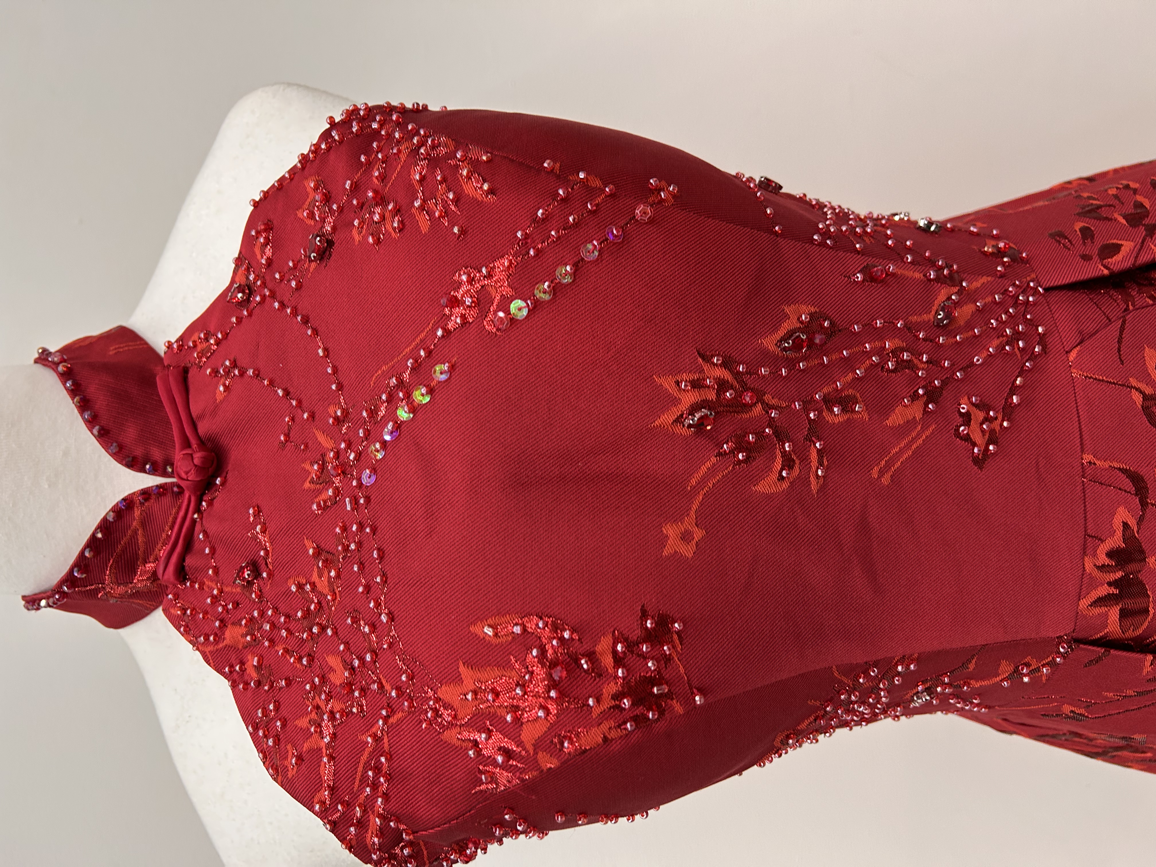 571.WB Beaded Jacquard Halter Neck Qipao