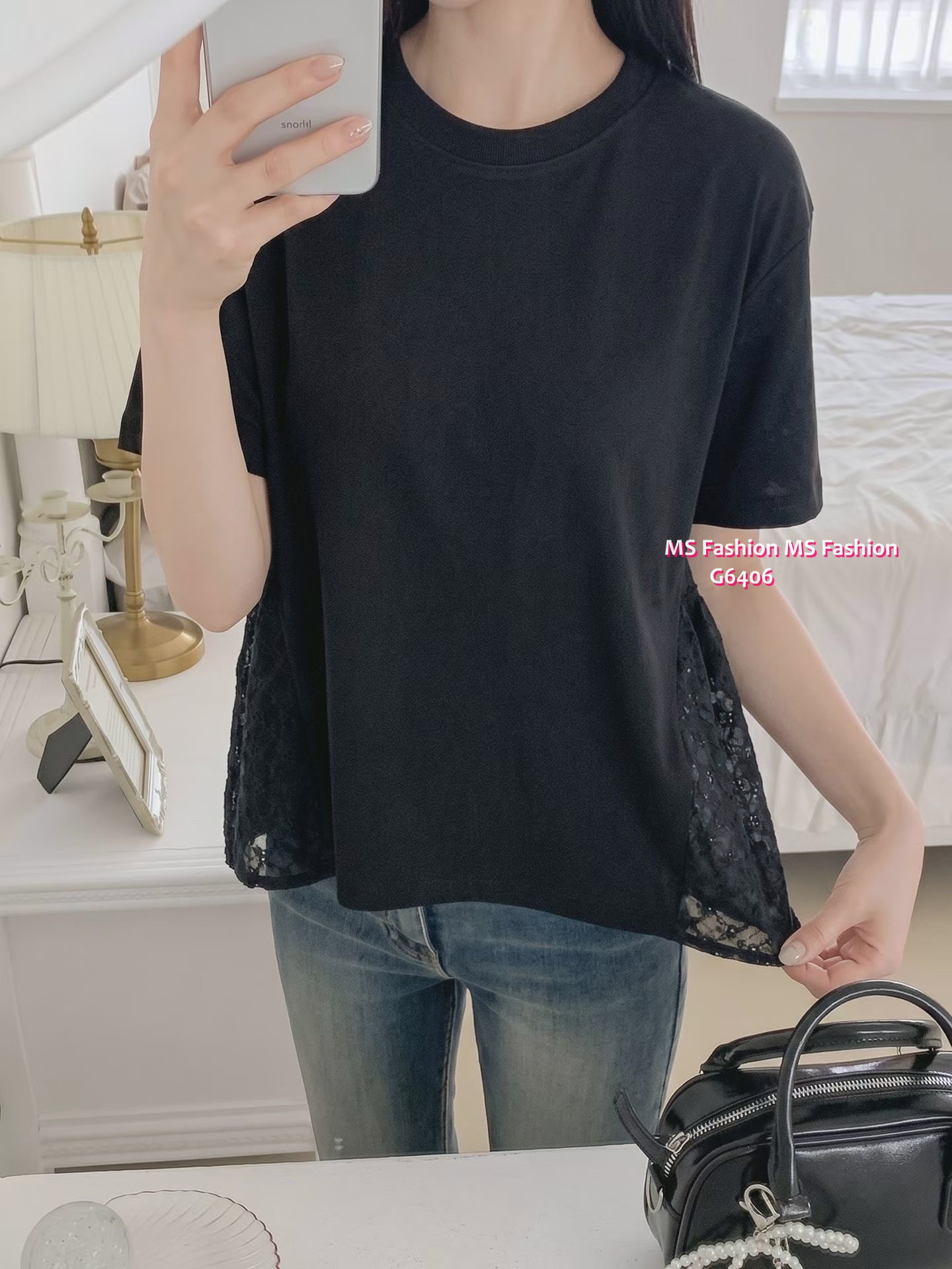 G6406 淨色拼通花top