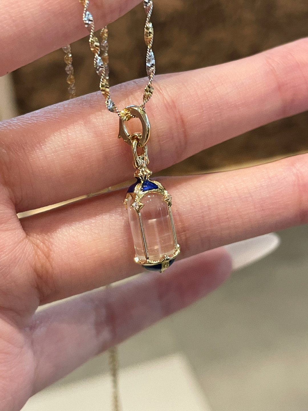 18K White Quartz Diamond Pendant 