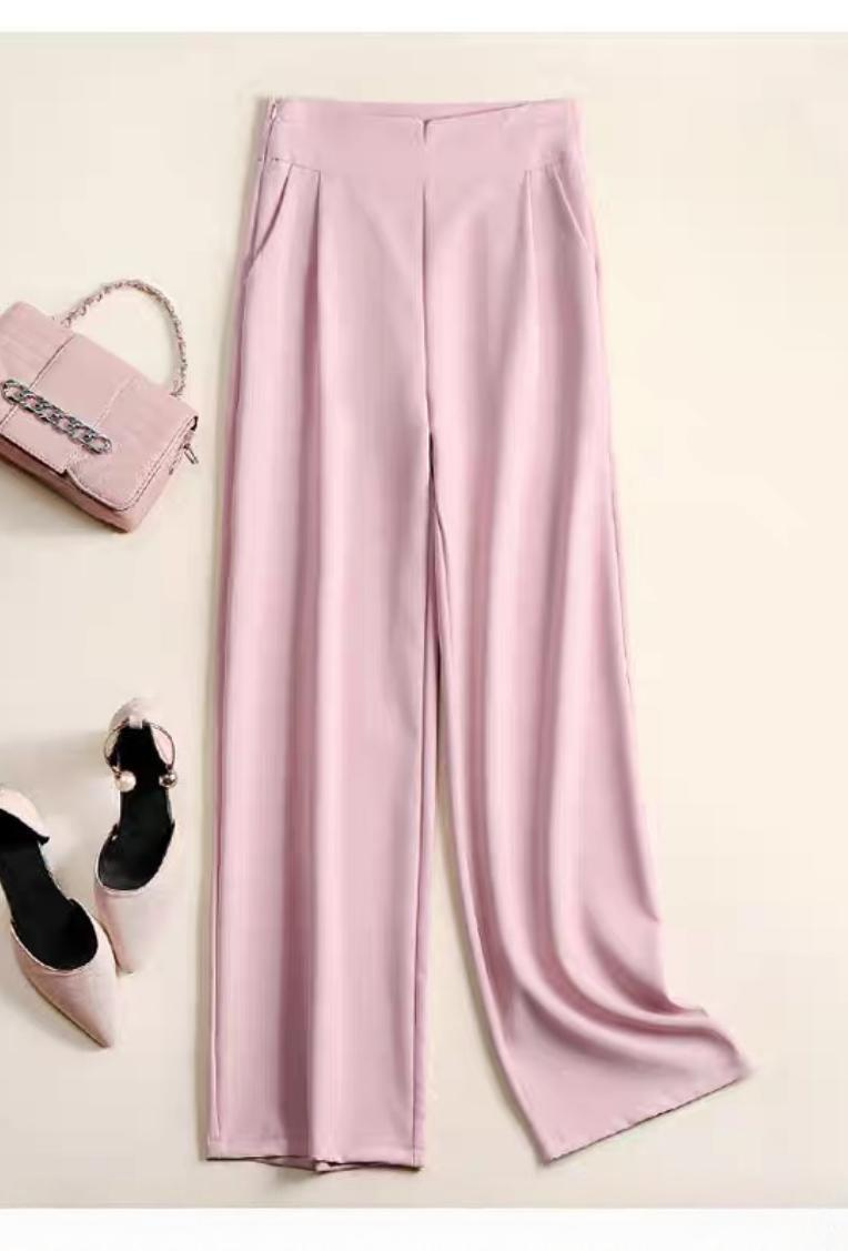 Satin High-Waist Straight Pants
