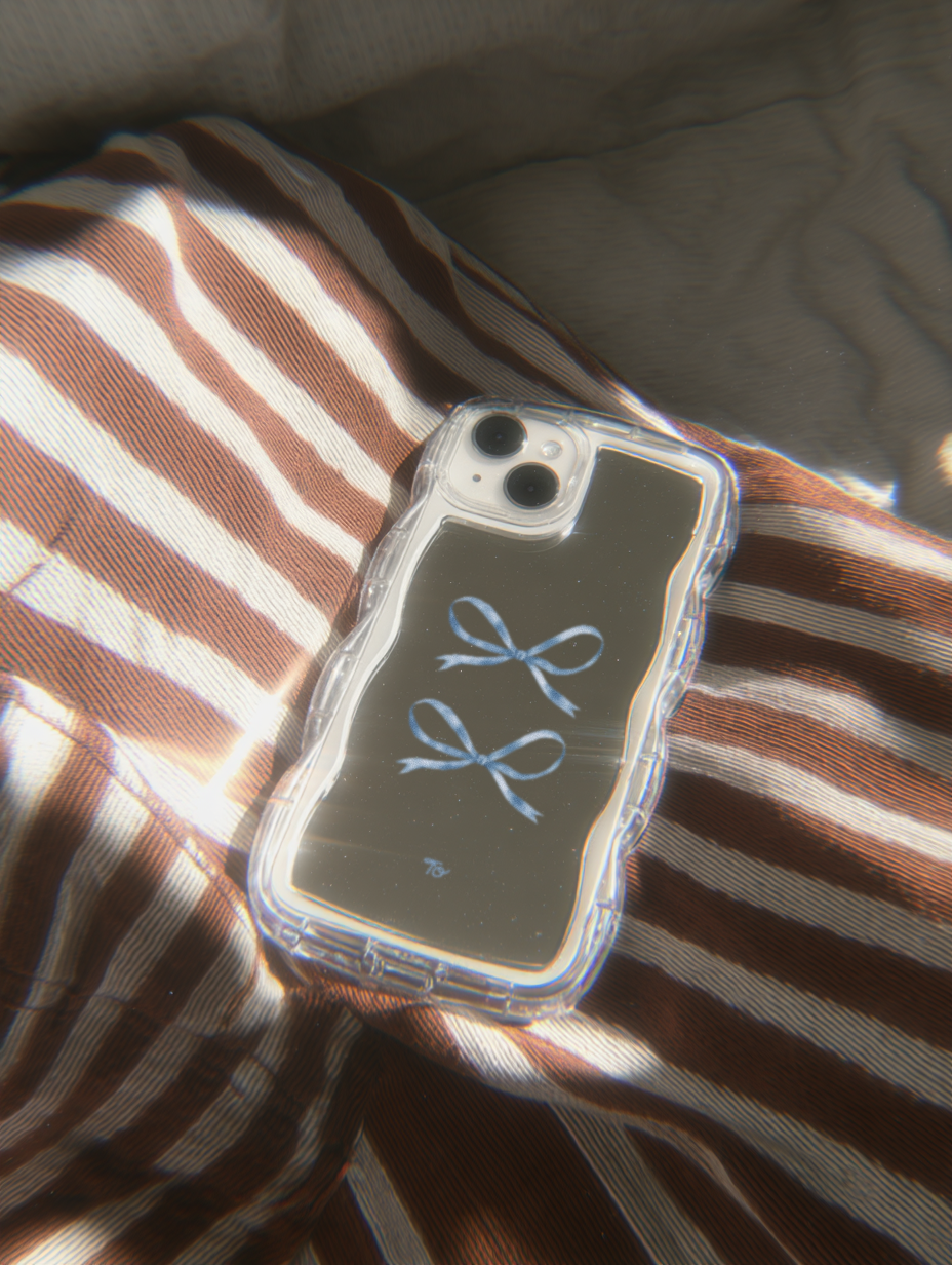 【Silky Blue Ribbon(S)】波浪邊框鏡面 iPhone Case