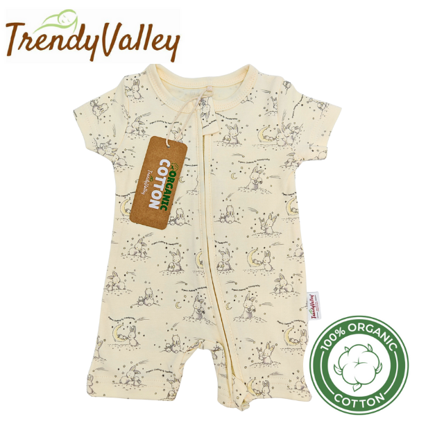 Trendyvalley Organic Cotton Short Sleeve Short Pant Zip Romper