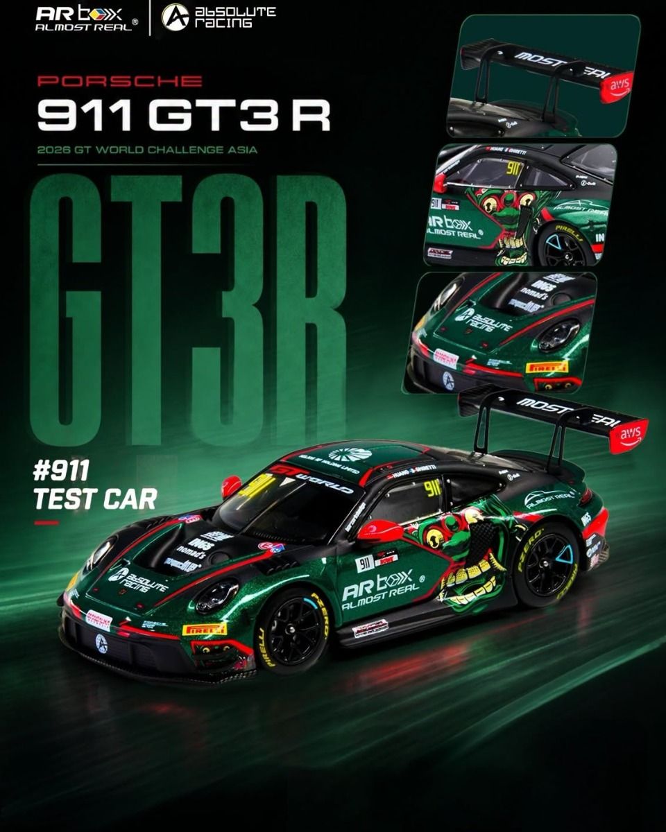 Pre Order - AR Box ( 640006011 ) Almost Real 1/64 Porsche 911 GT3 R 2026 GT World Challenge Asia Mandalika GT世界挑戰賽亞洲杯印尼曼德利卡站(成都首發版）/ 預訂優惠價 Pre-Order Price: HK$187