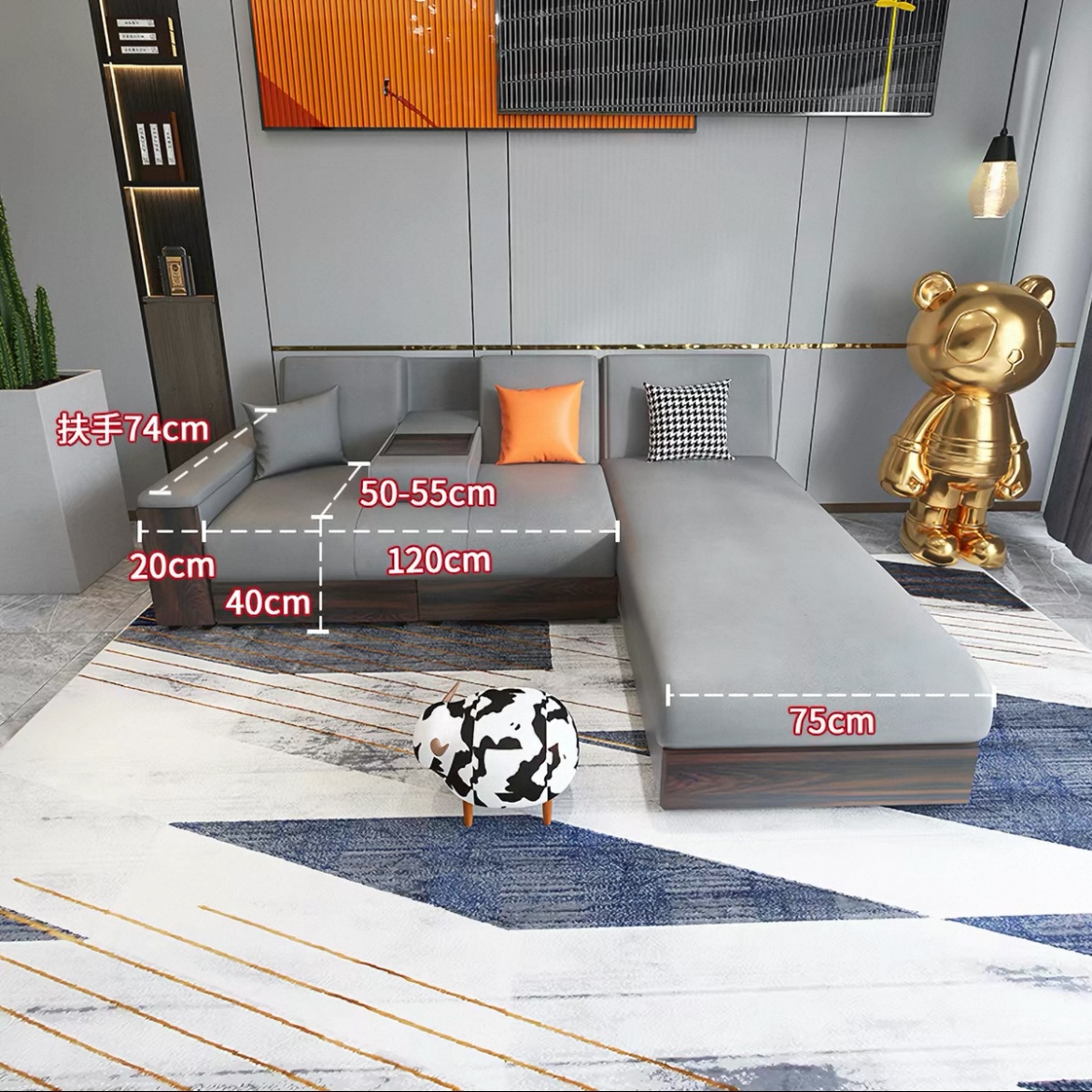 輕奢現代簡約細單位客廳科技布可收納儲物梳化床烏金木 sofa
