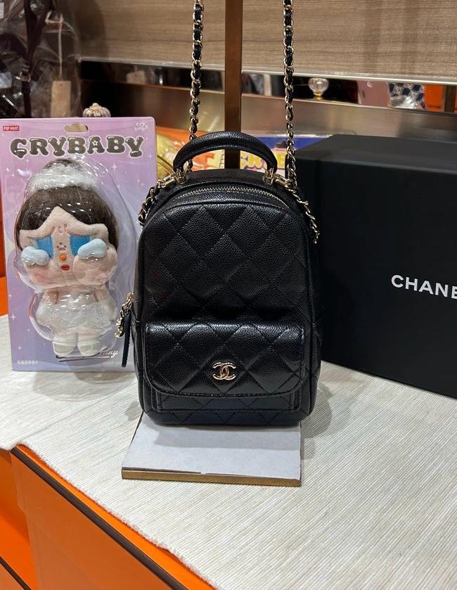Chanel mini backpack 黑色荔枝牛皮淡金扣迷你背囊24C,100%Authentic,98%new ✅晶片✅dust bag✅box