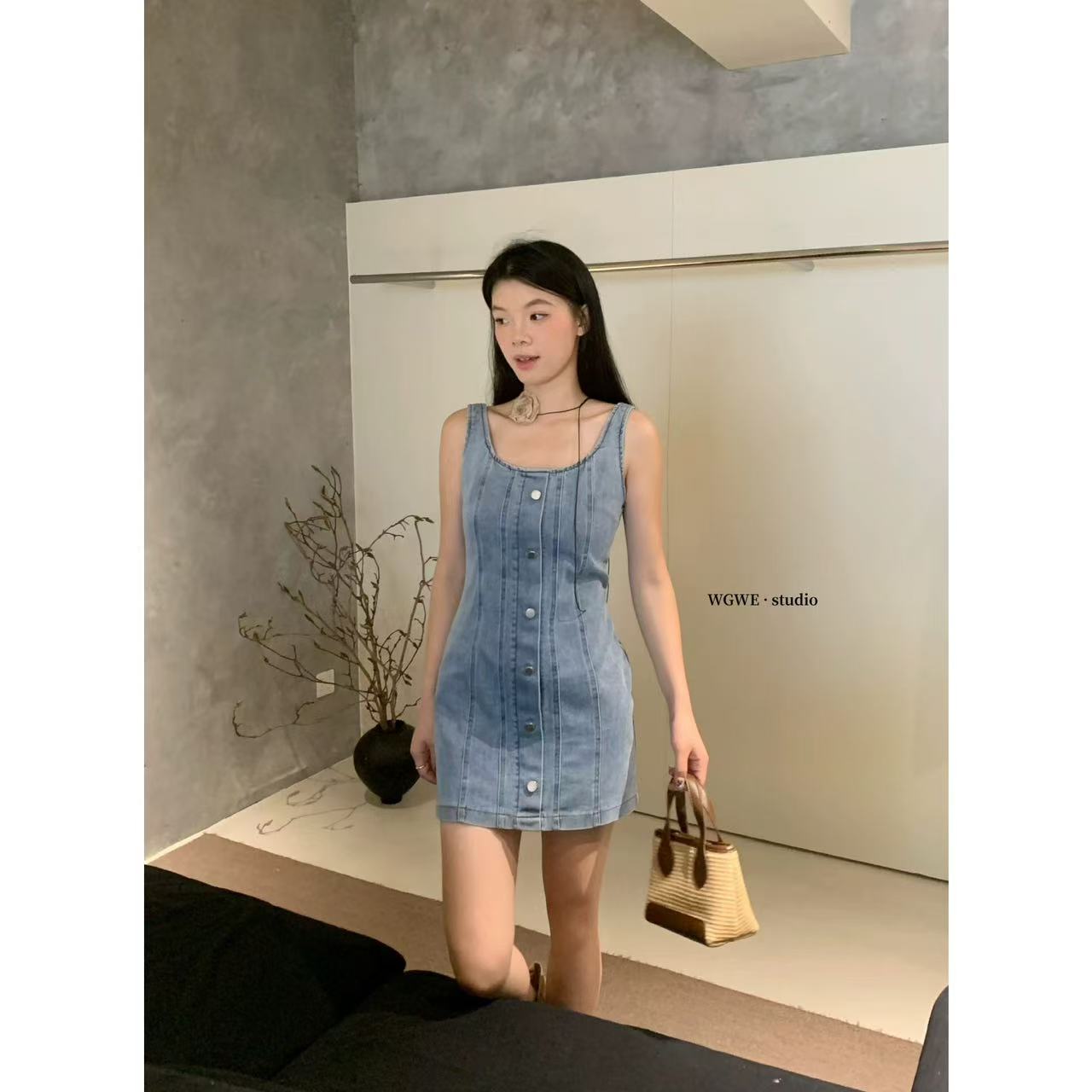 DR363复古蓝色牛仔裙