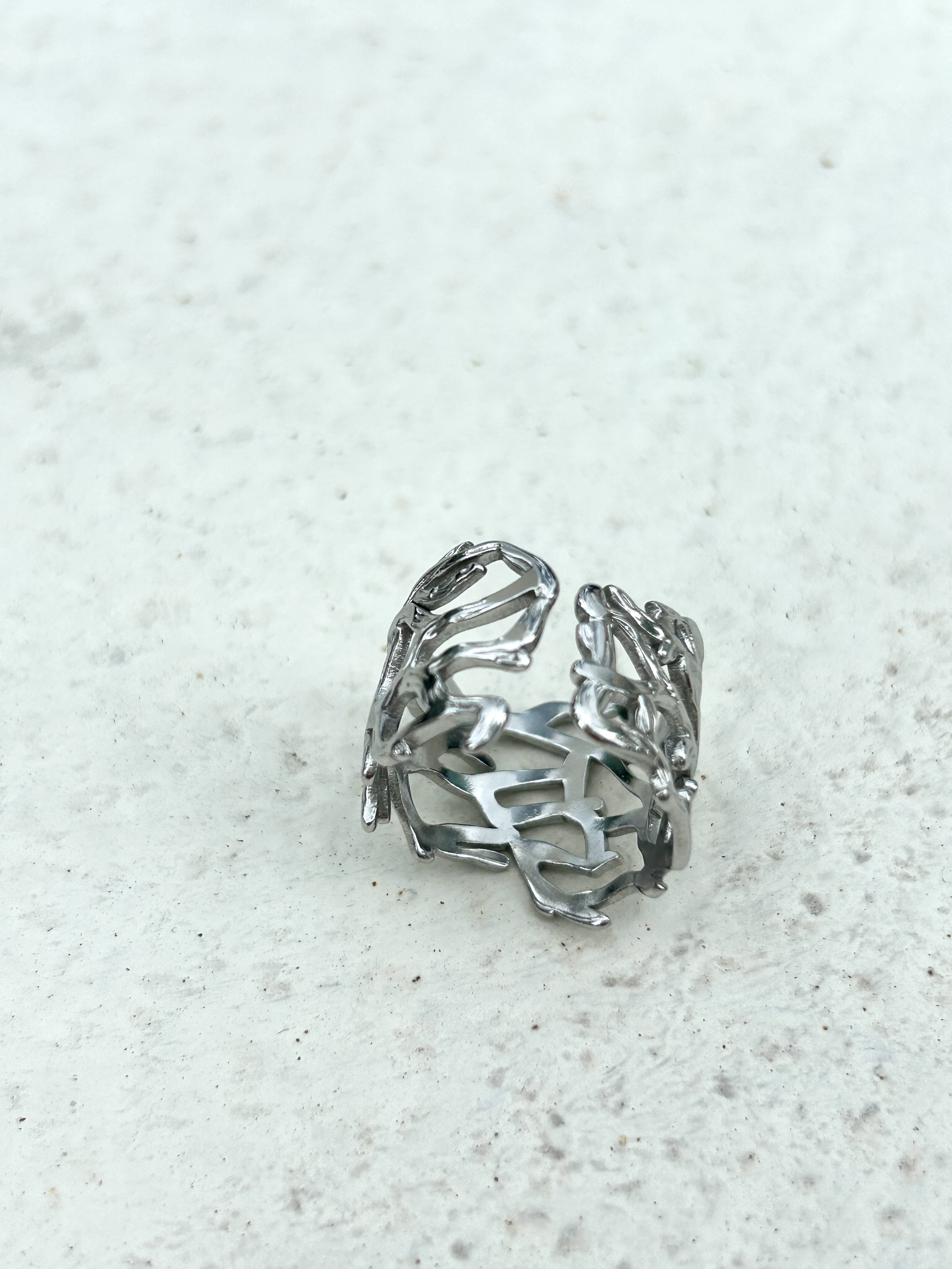 Silver branch cutout ring