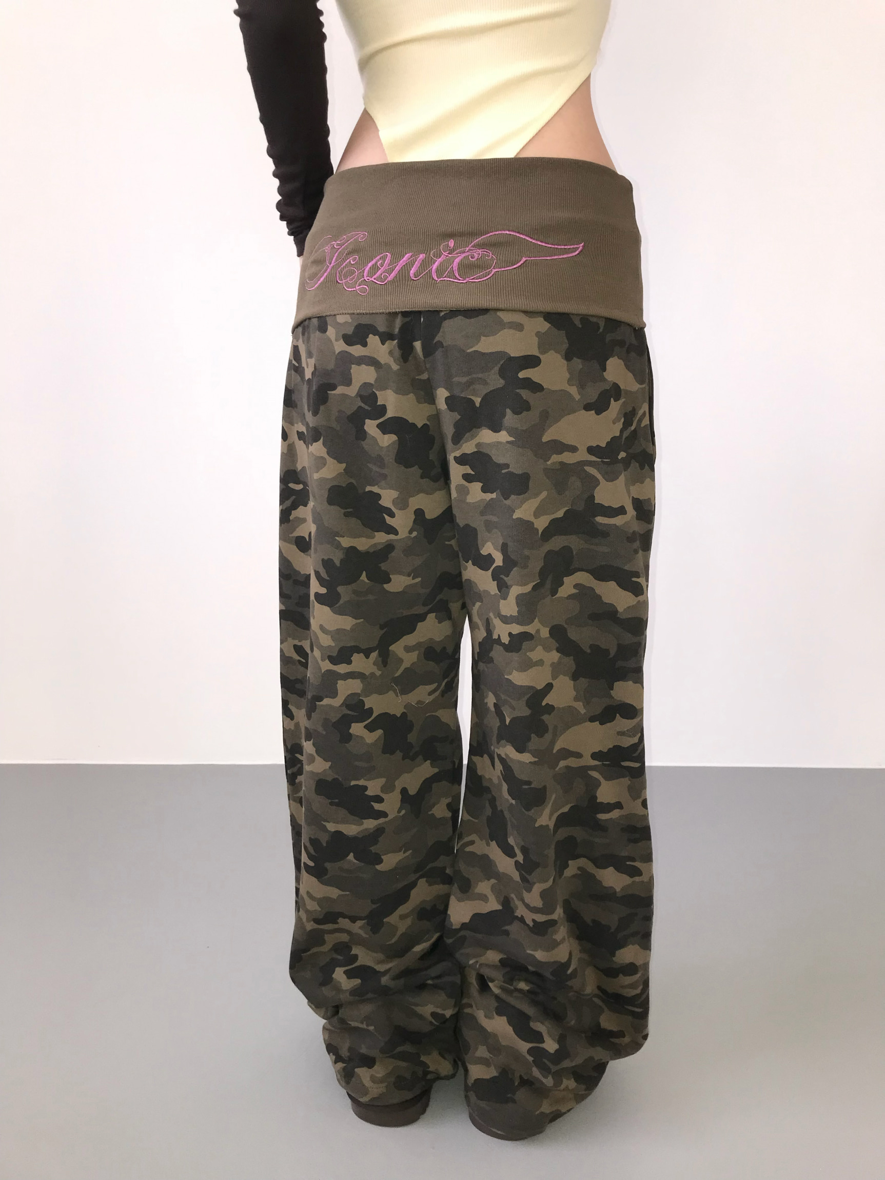 Foldover Camo Wide-Leg Sweatpants