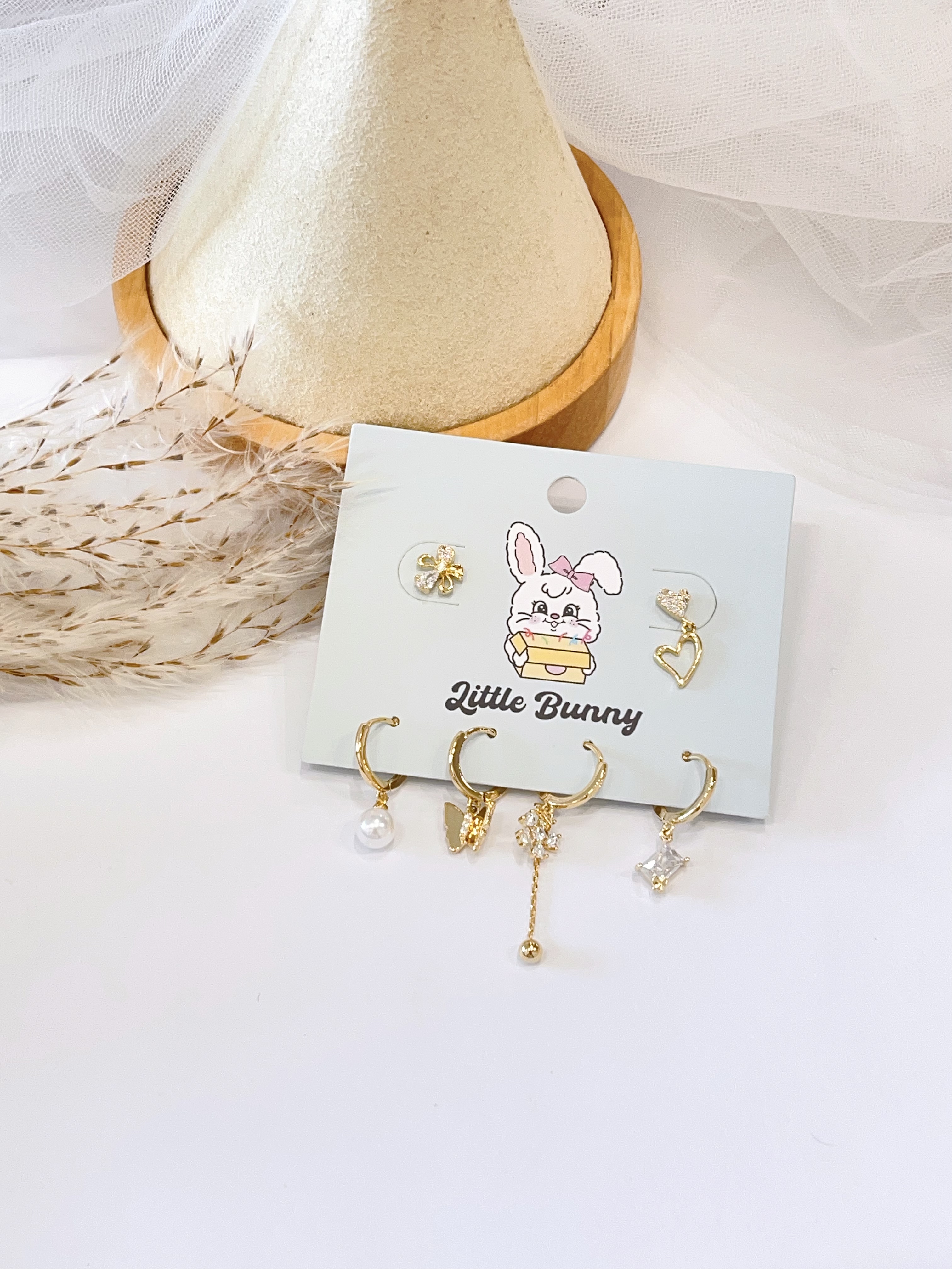 蝴蝶花朵耳环套装