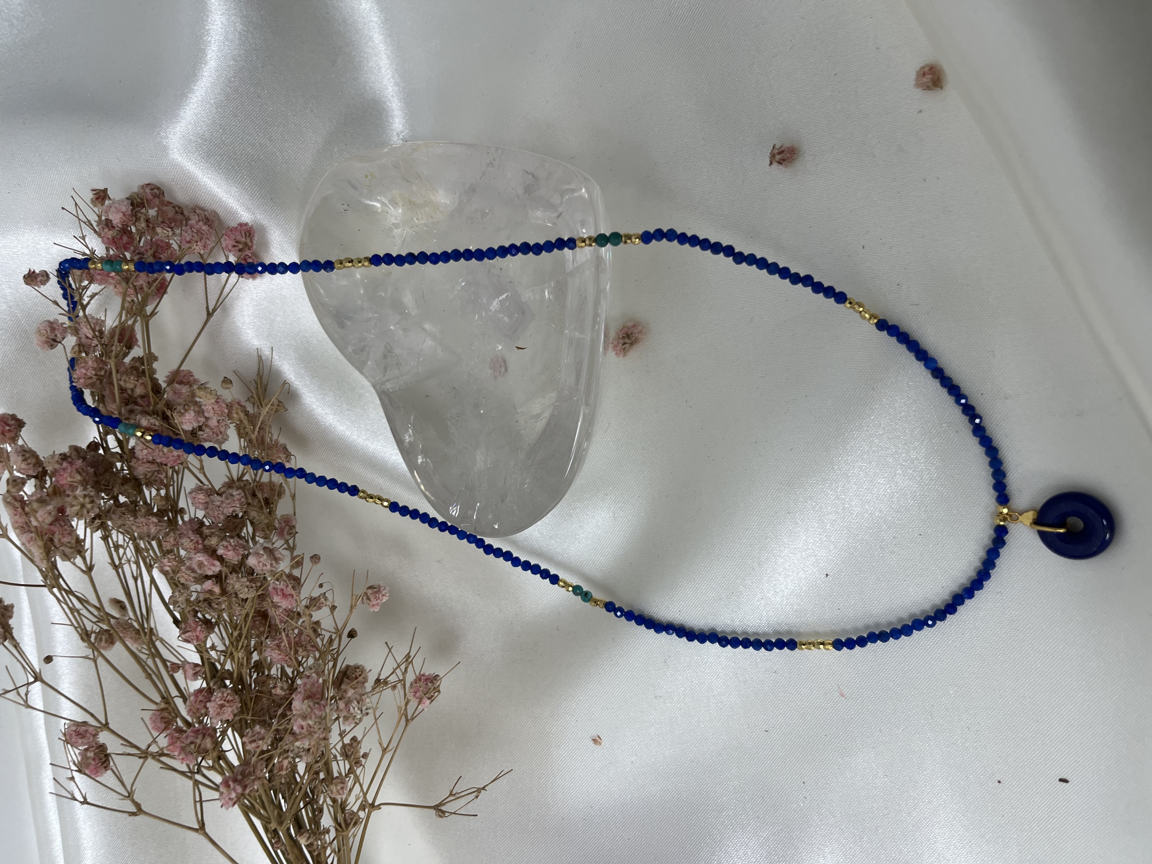 青金石、綠松石配s925銀設計款連吊墜頸鏈長度50cm 2m+切面