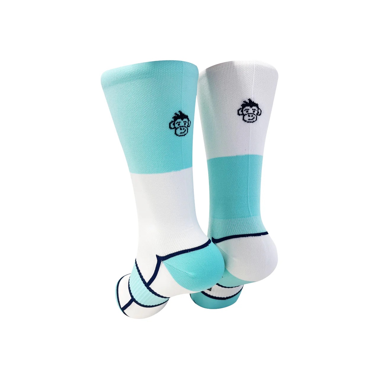 Monkey Sox Podium Block Socks - Turquoise & White