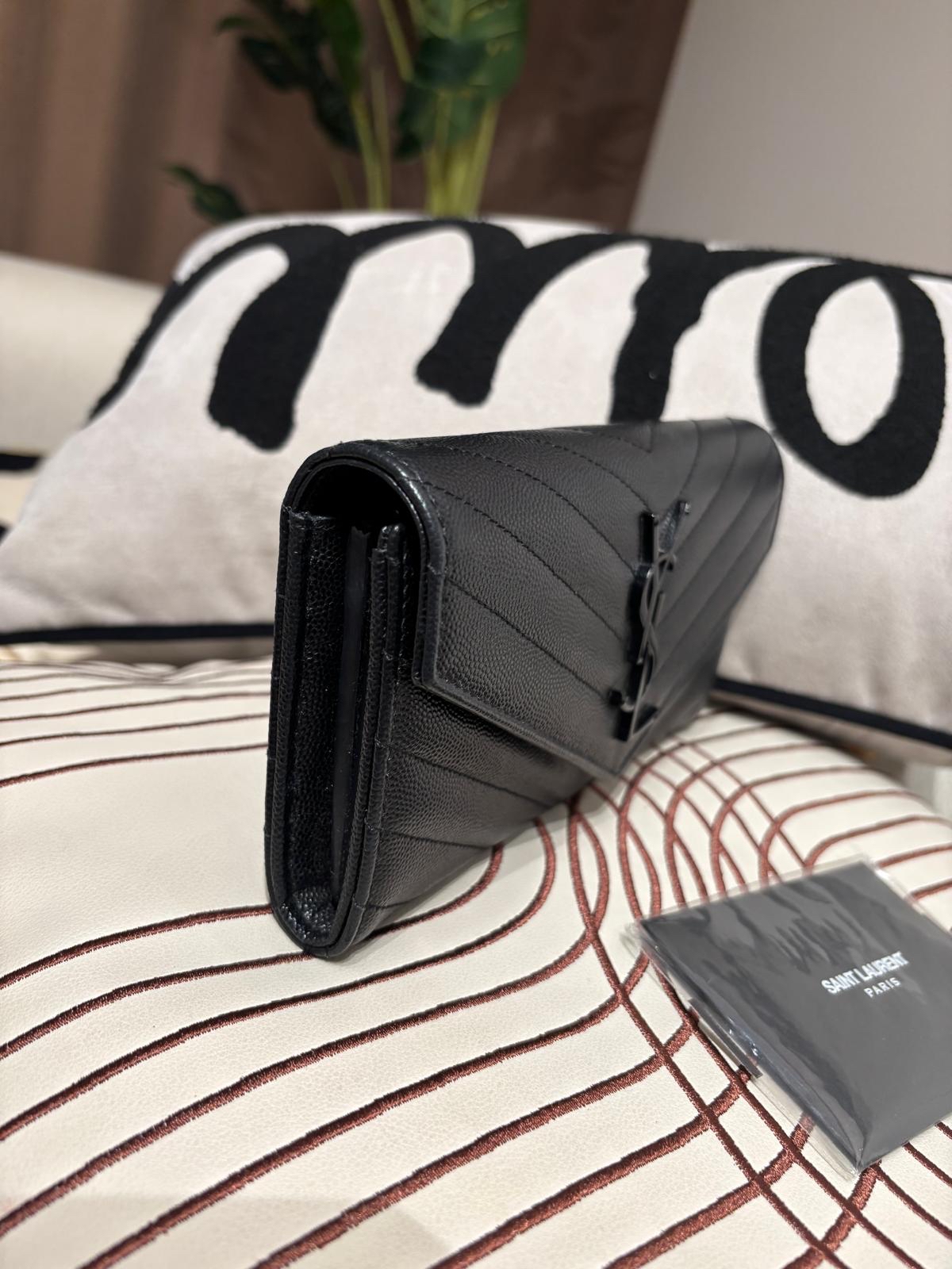 YSL SAINT LAURENT long wallet  Cassandra ysl so black 黑色粒紋小牛皮長銀包 100%Authentic, 98%new ✅certificate ✅box 