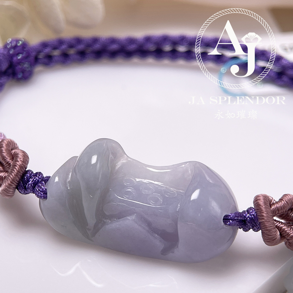 JN-3534 天然翡翠A玉- 春彩濃紫蓮花清心安神編織手繩