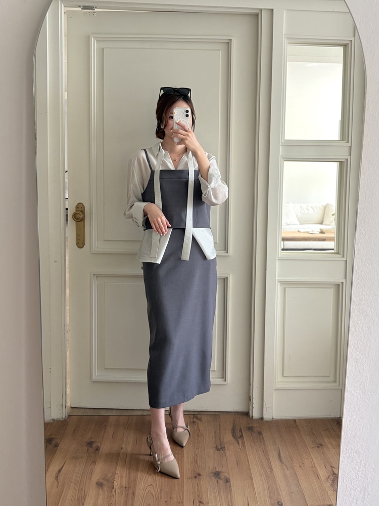 Colette Layered Belted Skirt (Charcoal)