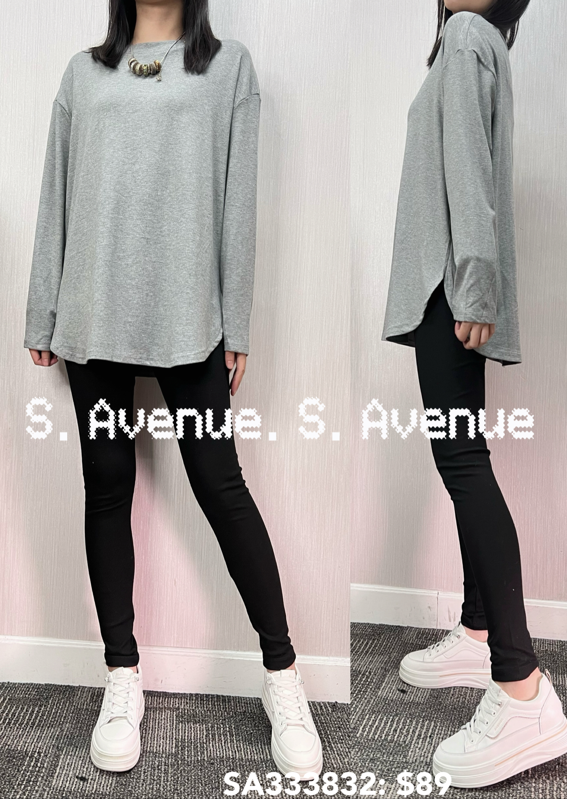 SA333832: 長袖圓領淨色長身遮hip打底衫