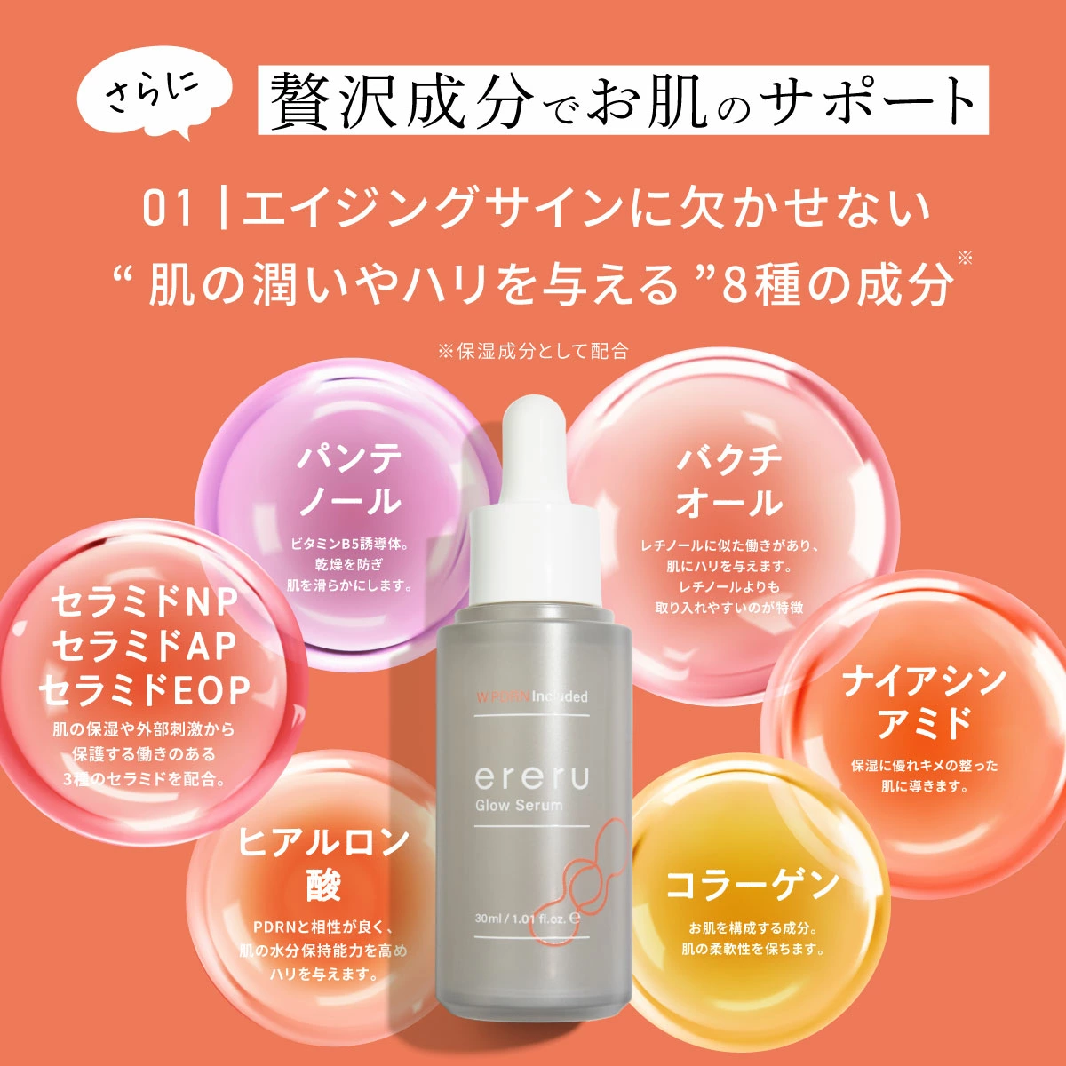 【日本製】ereru 艾蕾露雙重 PDRN 光耀彈潤緊緻透亮精華 30ml｜抗老緊緻、縮毛孔、改善膚色不均 