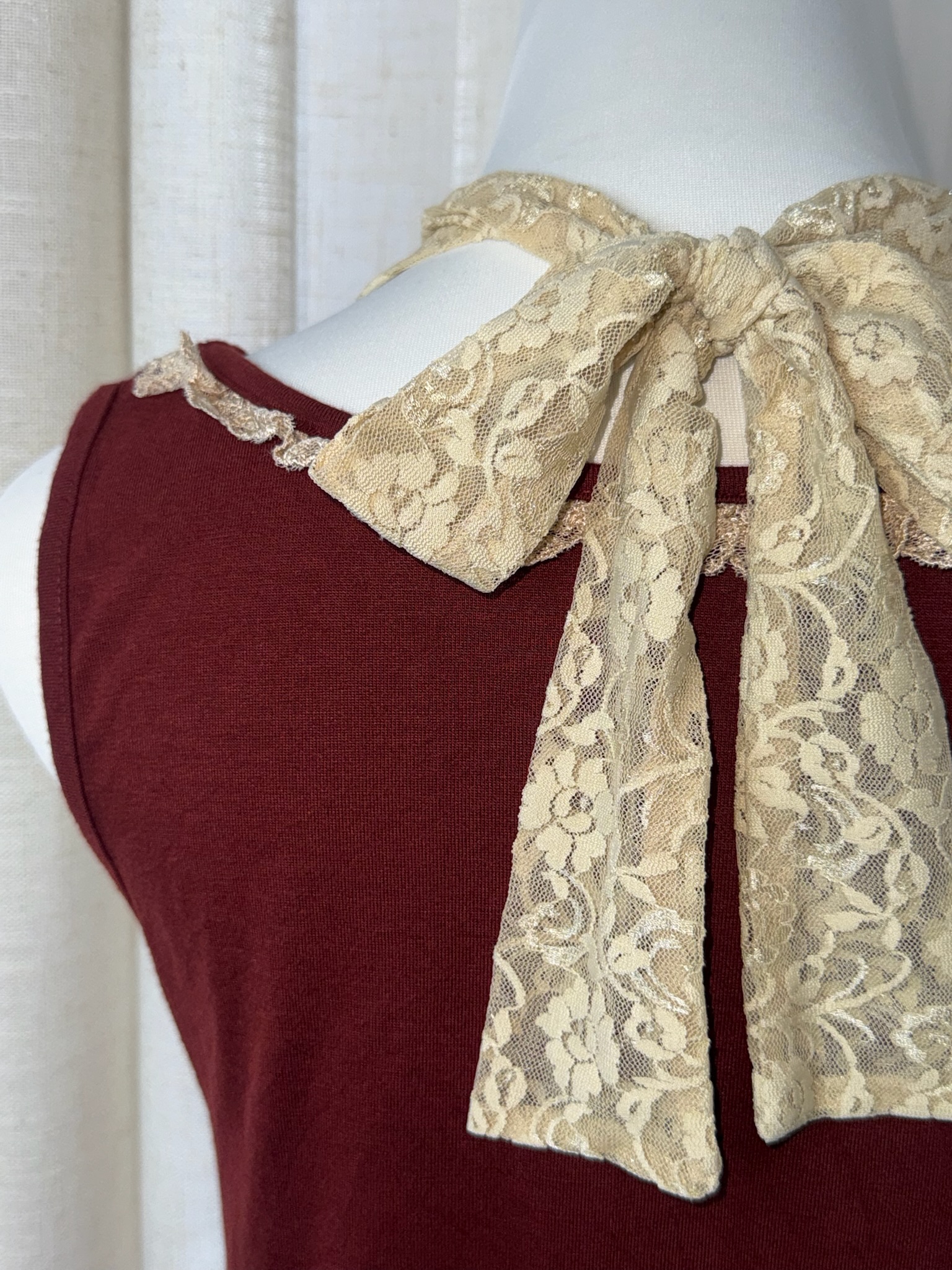 Axes Femme Burgundy Tank Top with Lace Hem