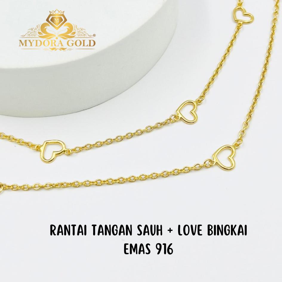 MYDORA Rantai Tangan Sauh + Love Bingkai l EMAS 916/22K