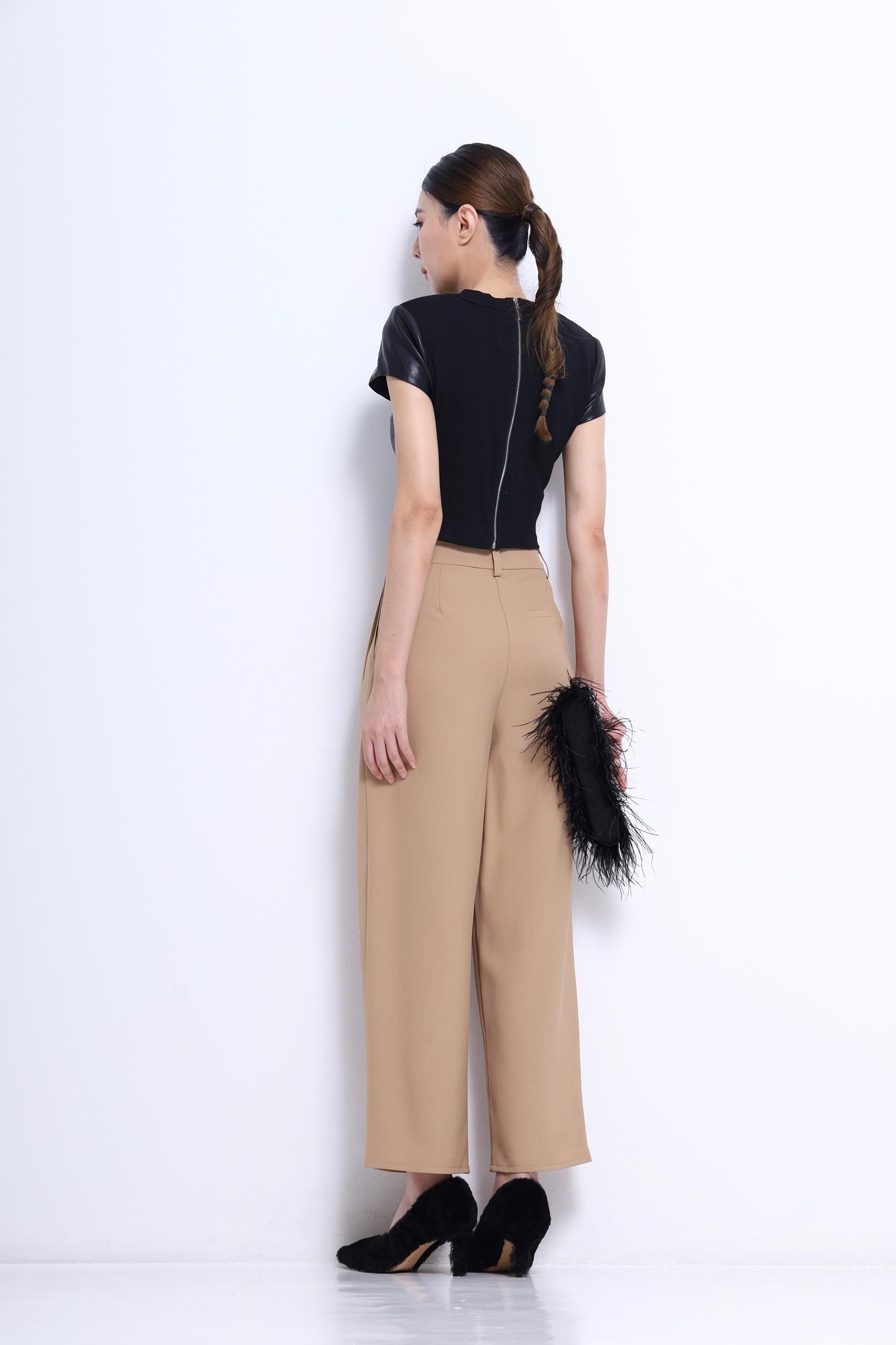 前面皮革背部针织布料上衣 2668