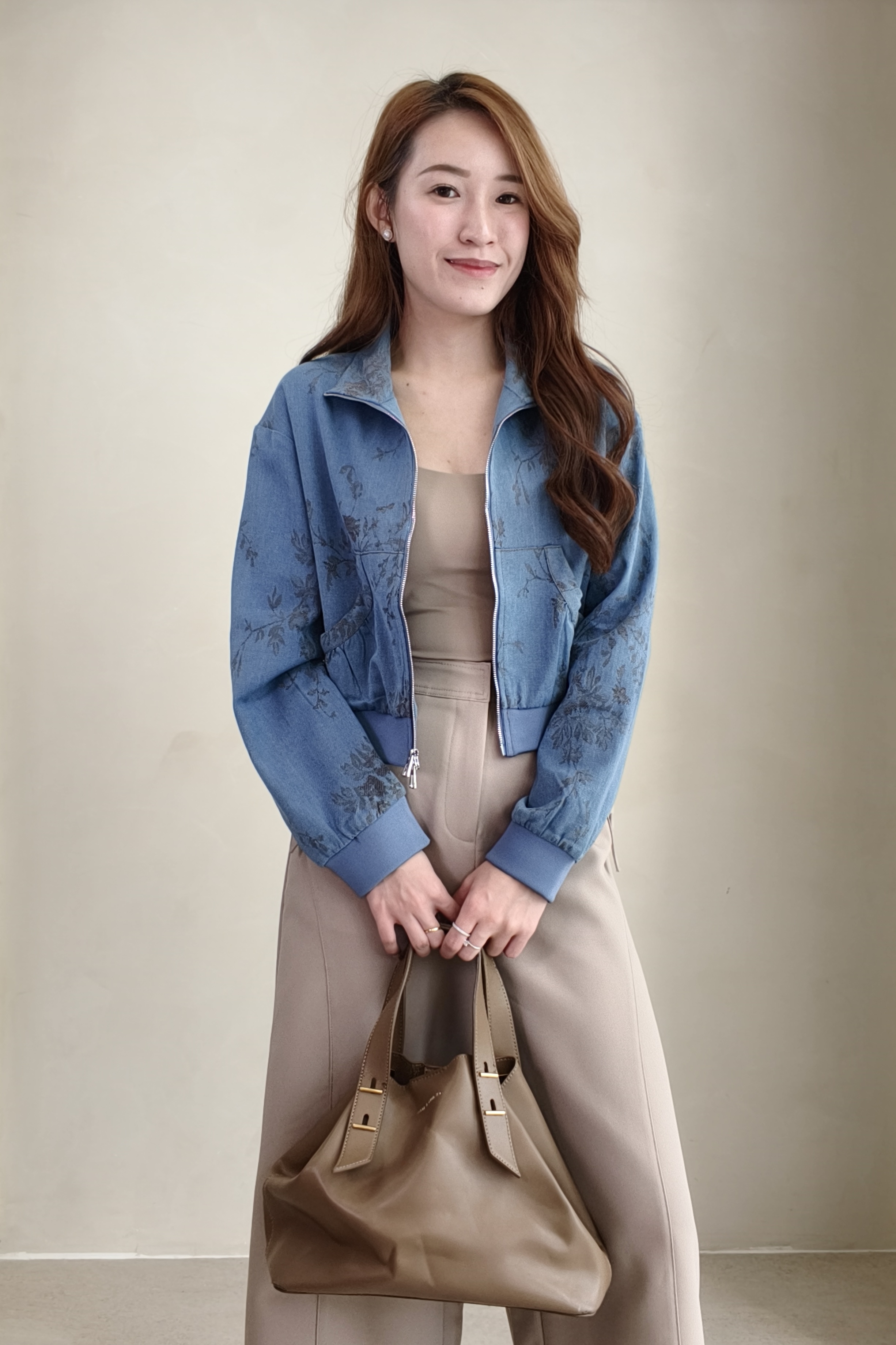 CB2762 Jacquard Cropped Zip-Up Jacket