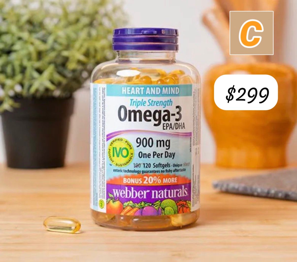 C-2609-加拿大直送 Webber Naturals 3倍濃縮 Omega-3 深海魚油軟膠囊 900mg 200粒-10月中到貨