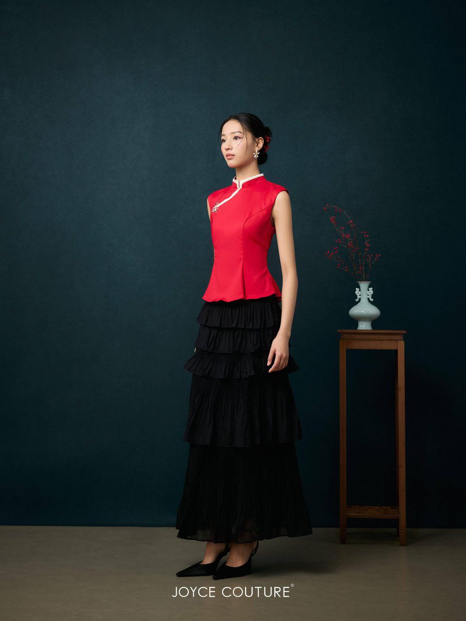 红色出袖显瘦旗袍上衣 T0760