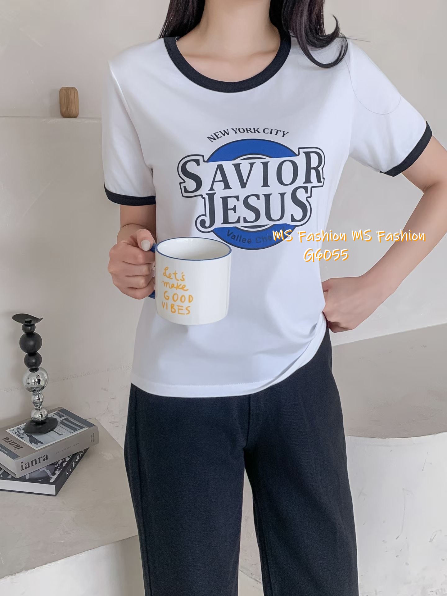 G6055 韓國🇰🇷拼色字母print top