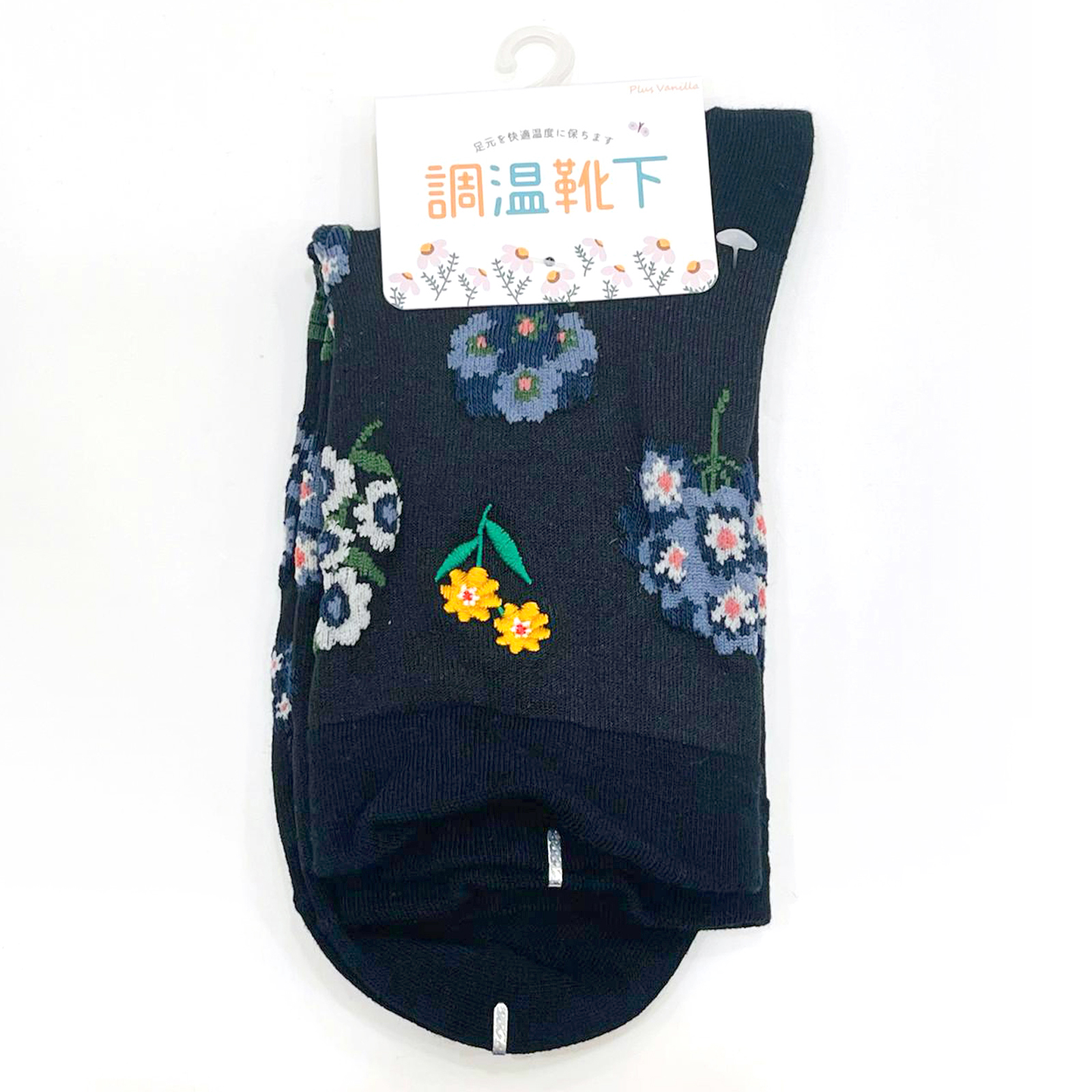 Vanilla - 襪子 (黑色花朵刺繡款)