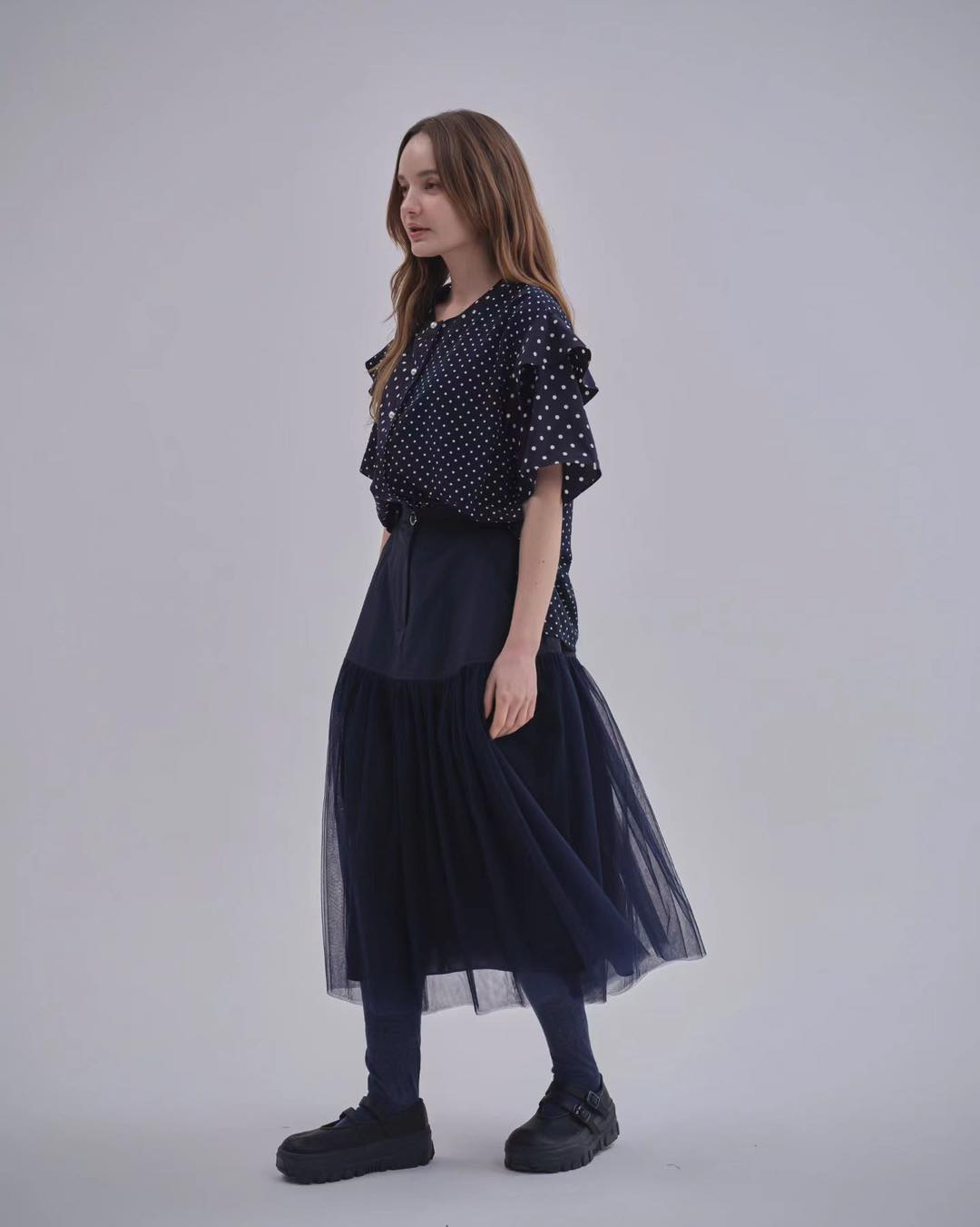 風褸料拼薄紗半腰裙