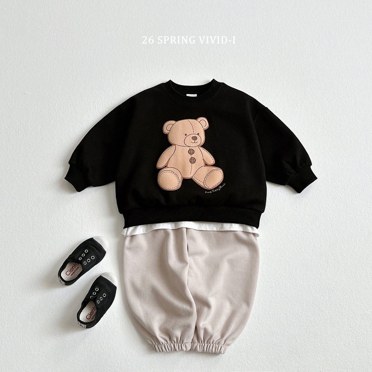 🌸預訂 韓國直送🌸🇰🇷VIVIDI三色泰迪熊印花寬鬆衛衣