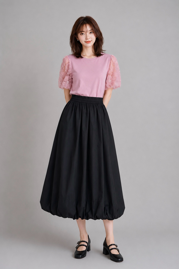 14105 Aurora Bubble Hem Maxi Skirt