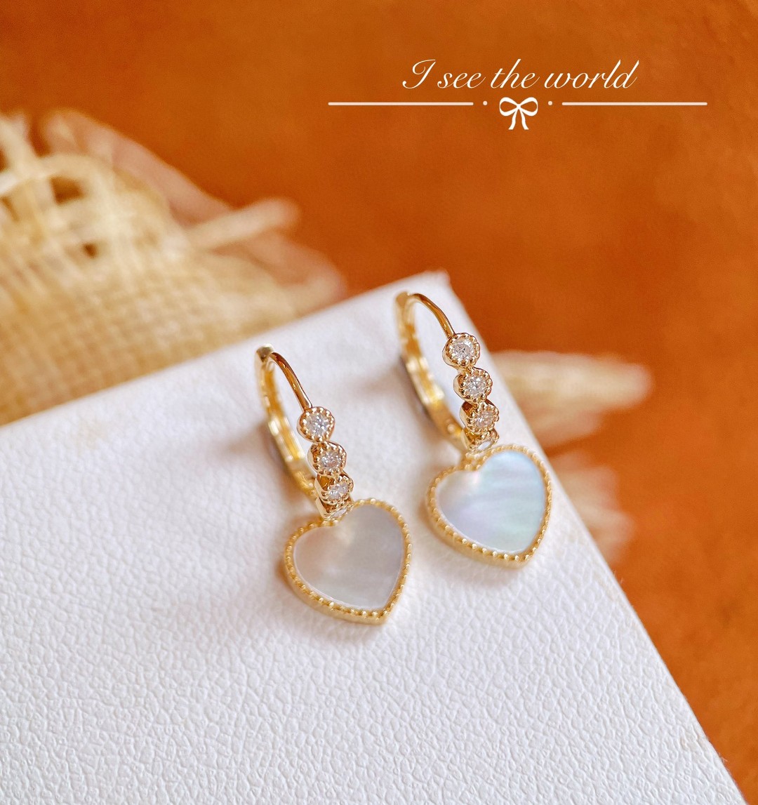 18K Mother of Pearl Diamond Earrings 