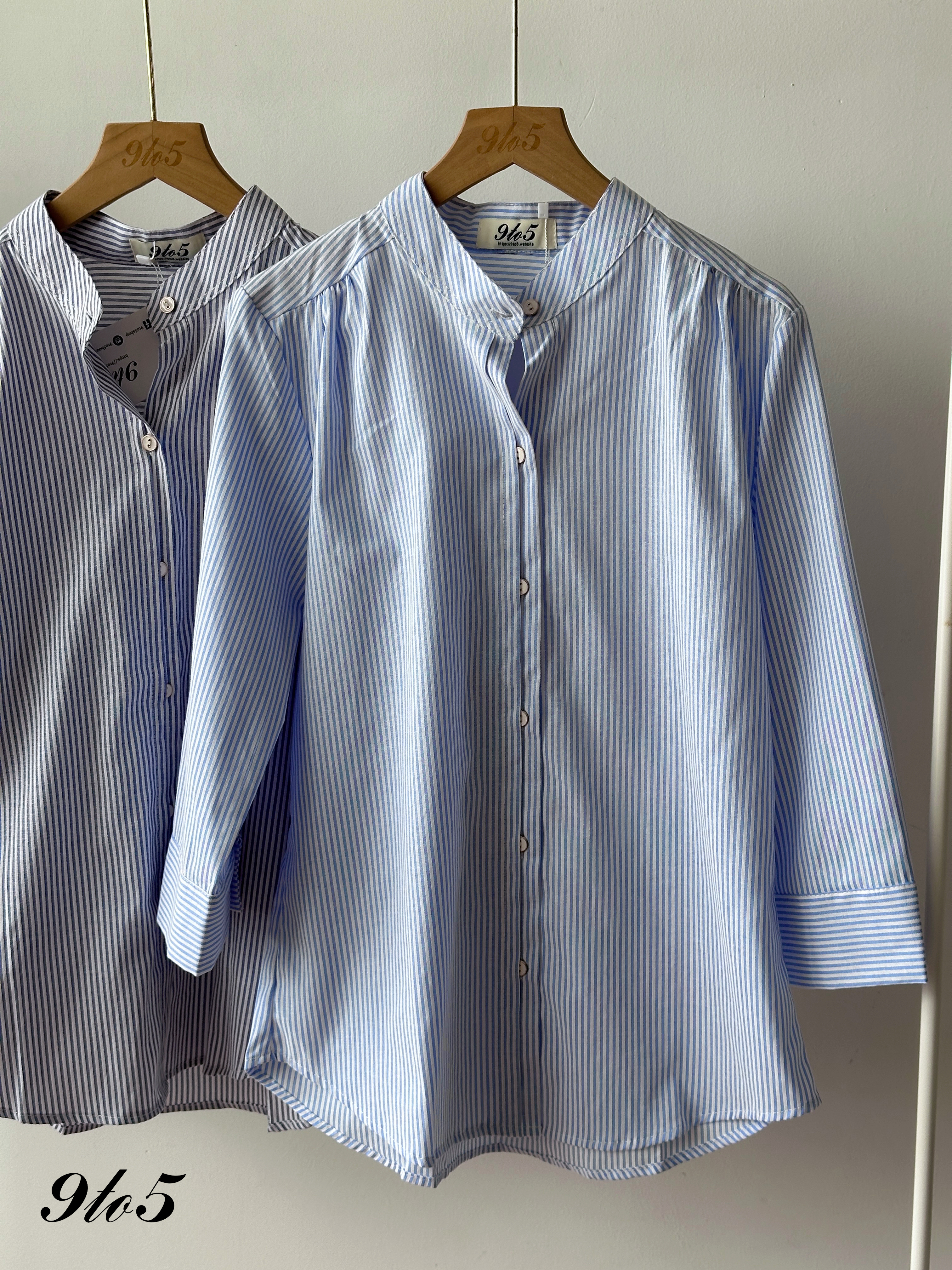 T4420 Stand Collar Half Sleeve Stripe Shirt - 3 Colors 